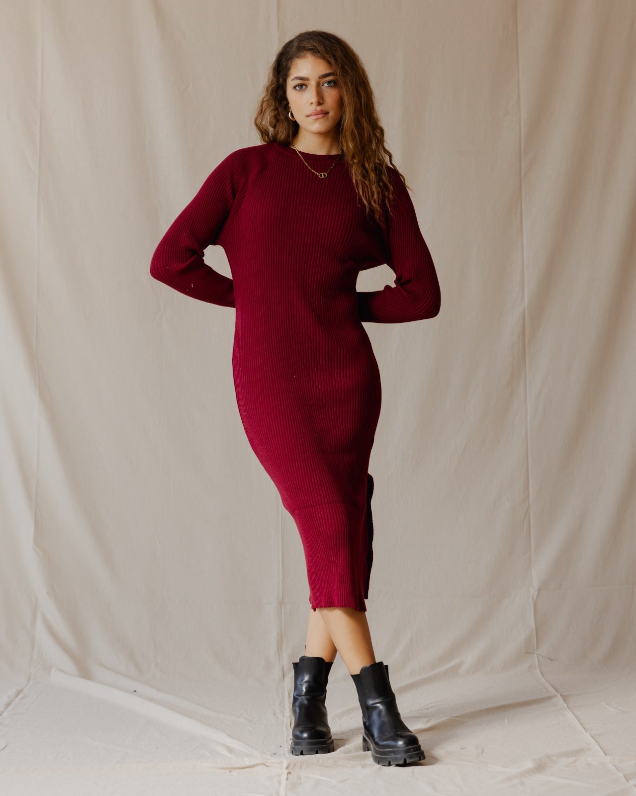 Daring Knitted Dress Burgundy