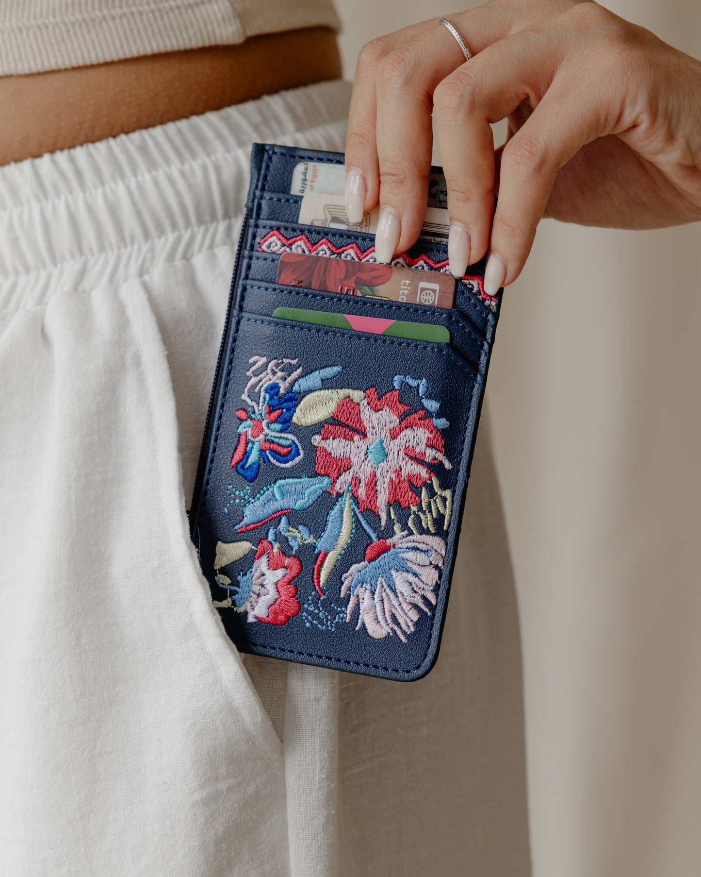 Navy Blue Flowered Card Holder