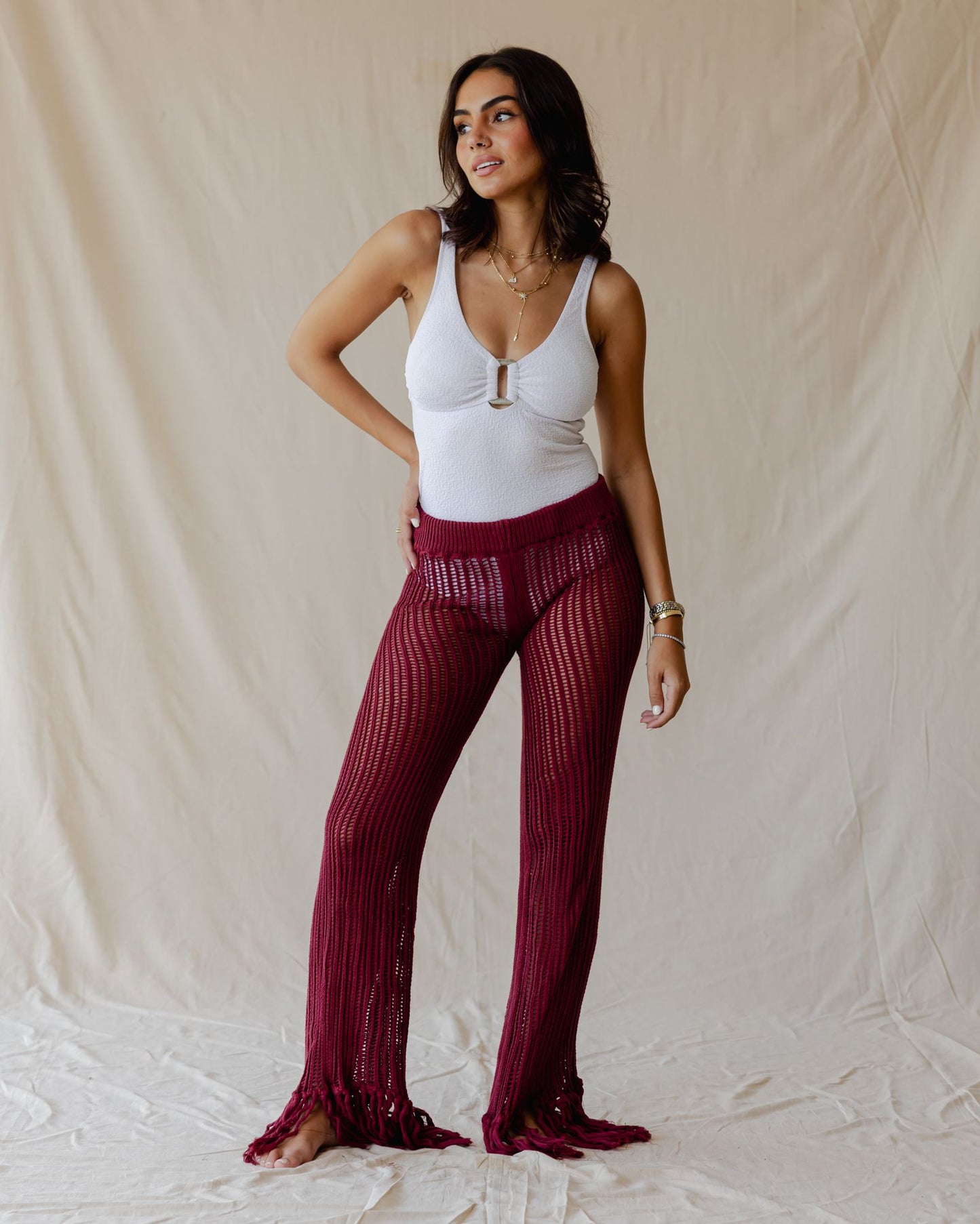 Isla Burgundy Knit Pants