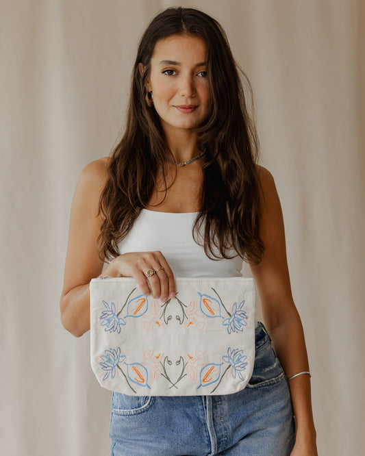 Amber Garden Embroidered Pouch