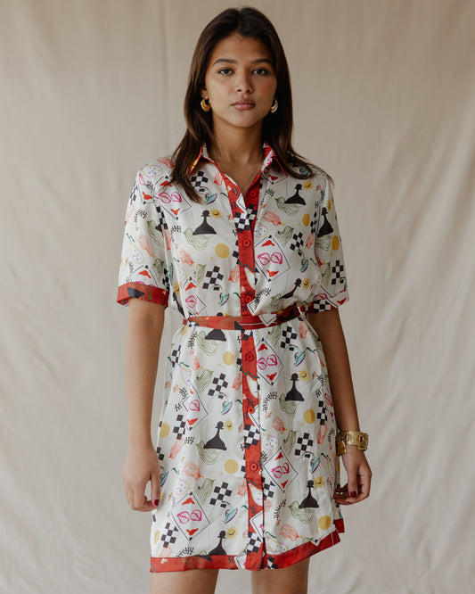 Game Night Satin Shirt Dress