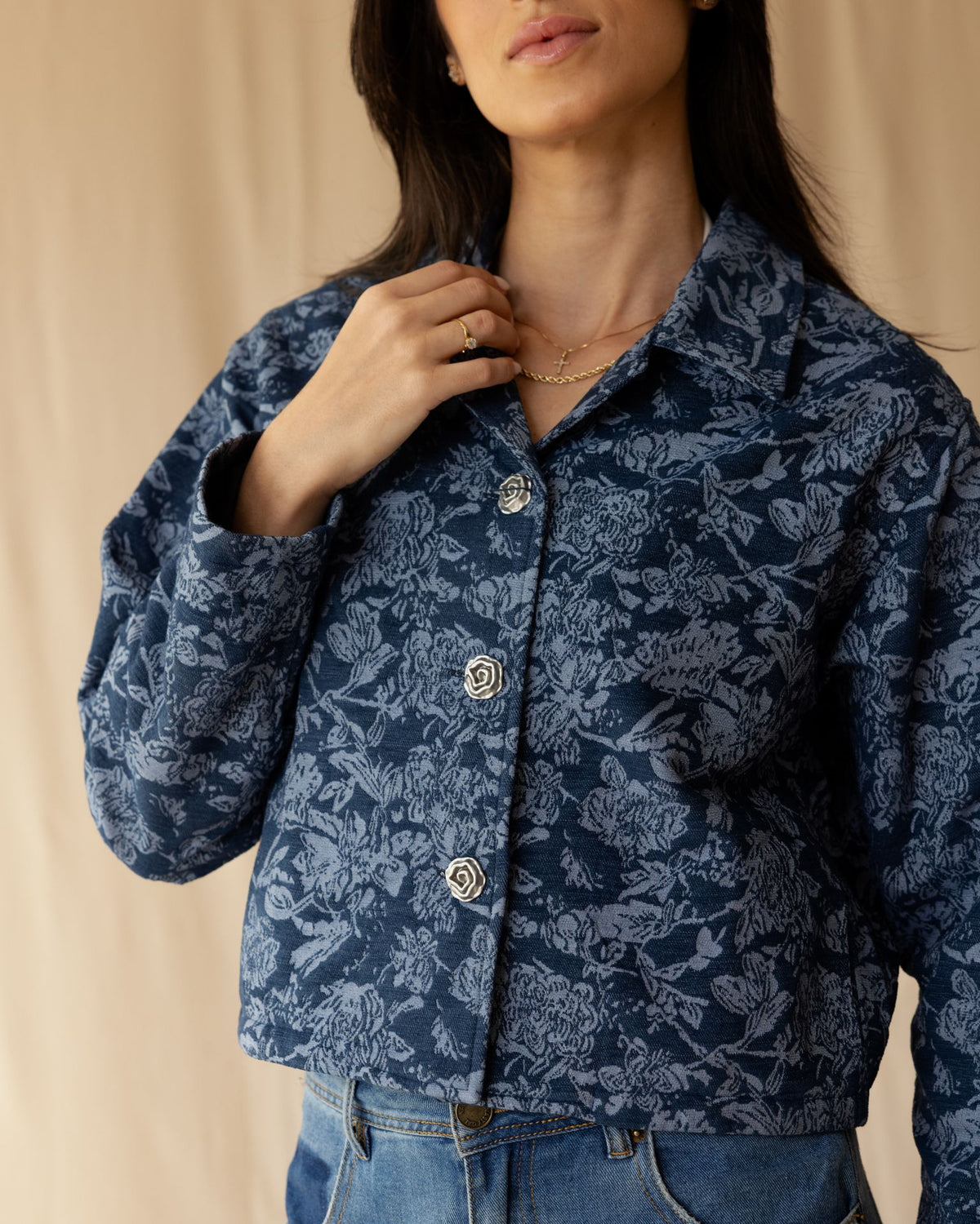 Blue Floral Jacquard Jacket