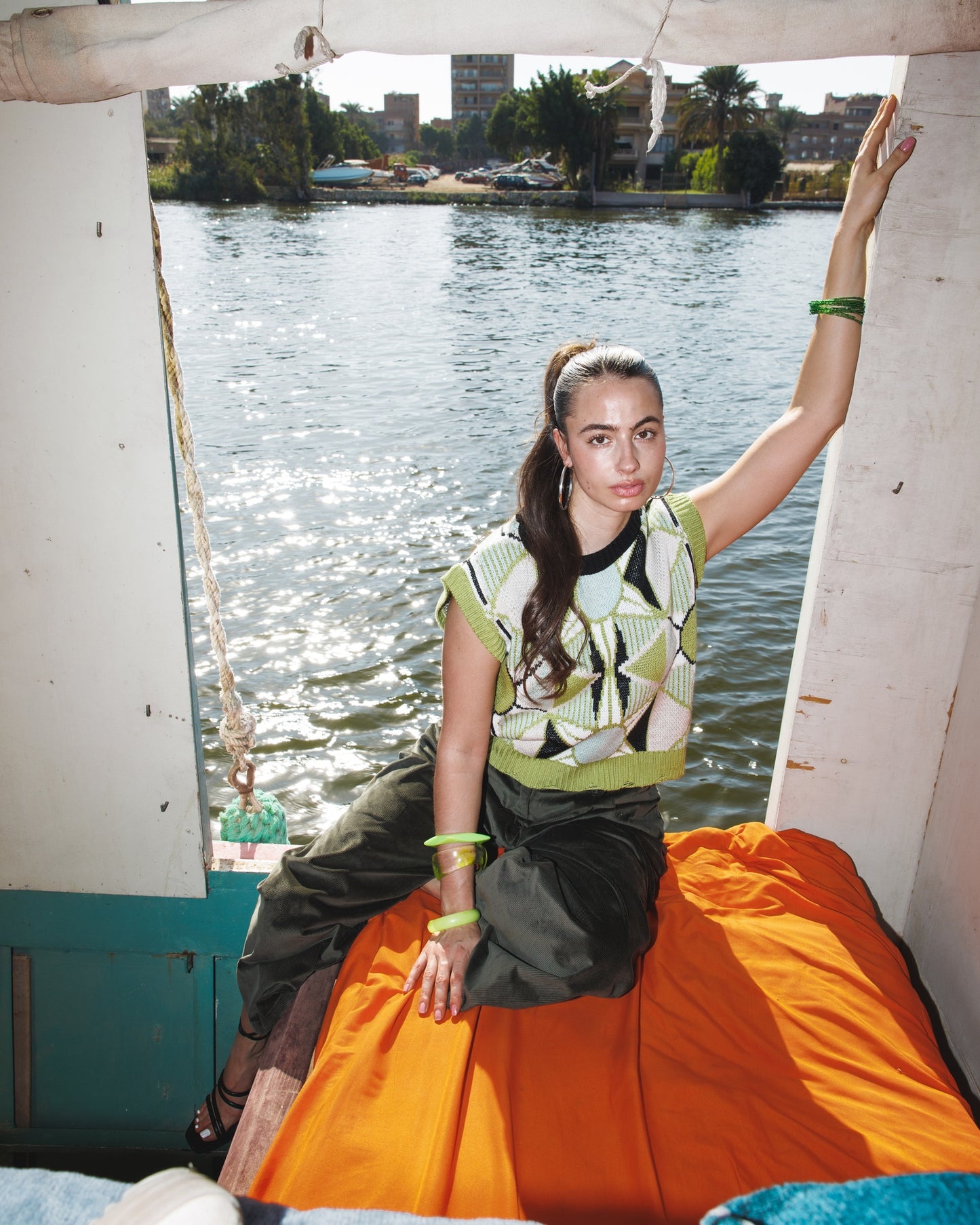 Green Retro Kaleido Knitted Vest