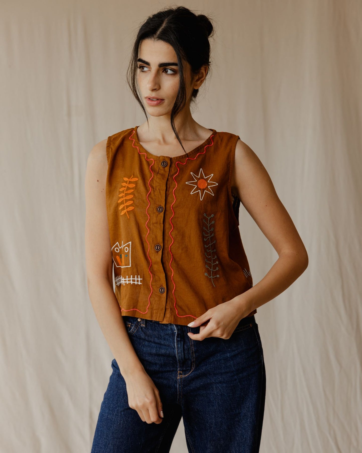 Stitched Memories Vest In Camel