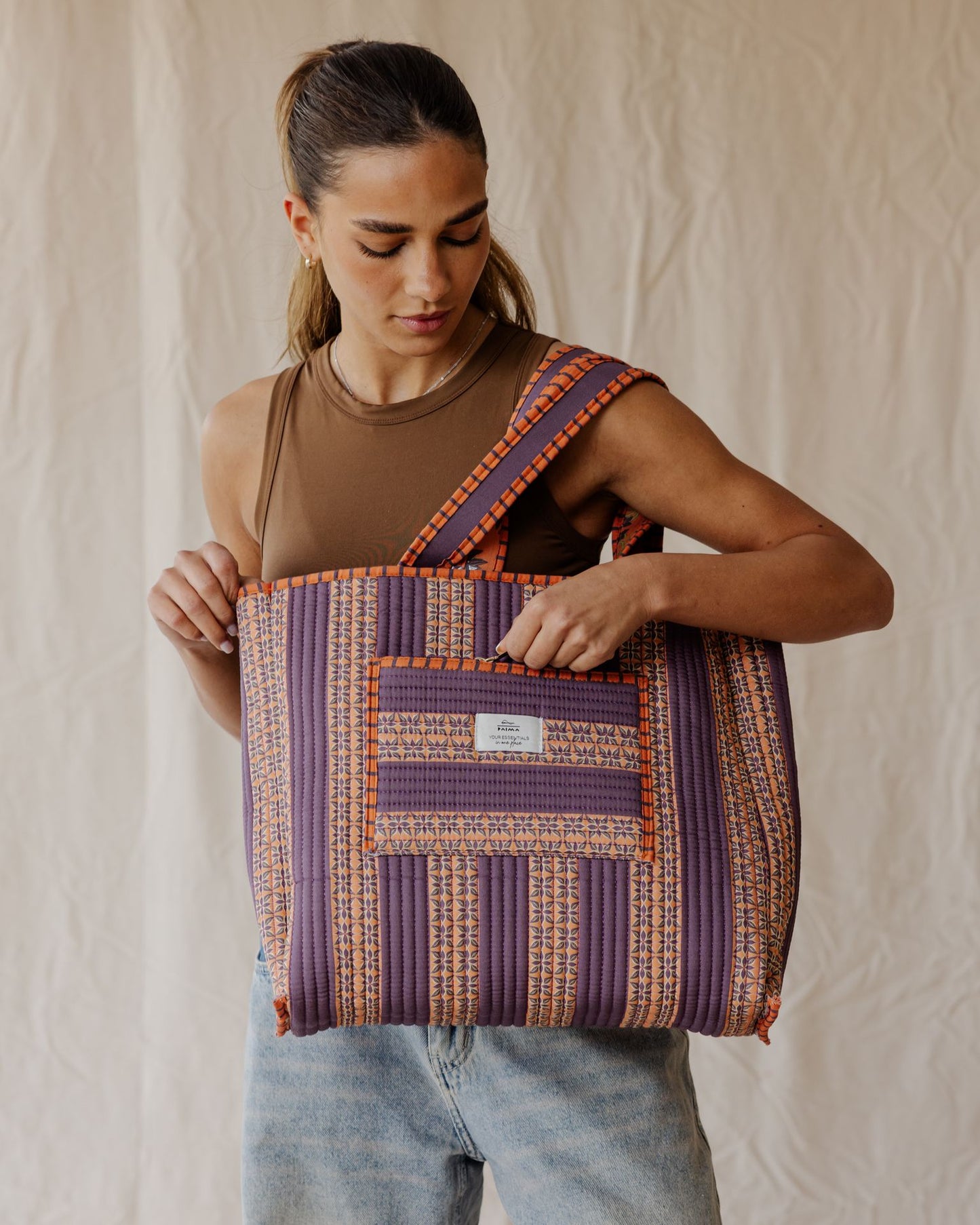 Tangerine Garden Quilted Tote Bag