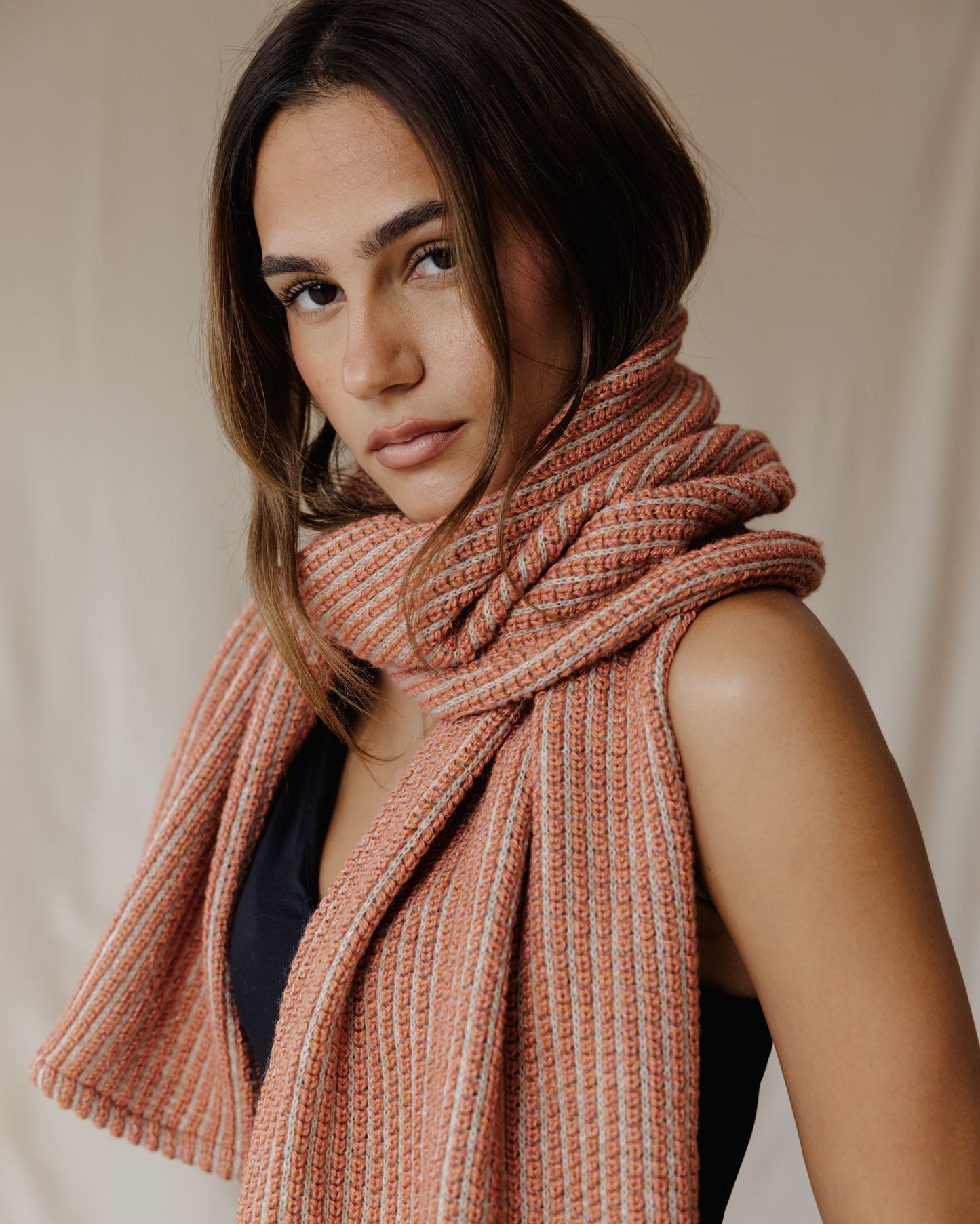 Peach Grid Winter Scarf