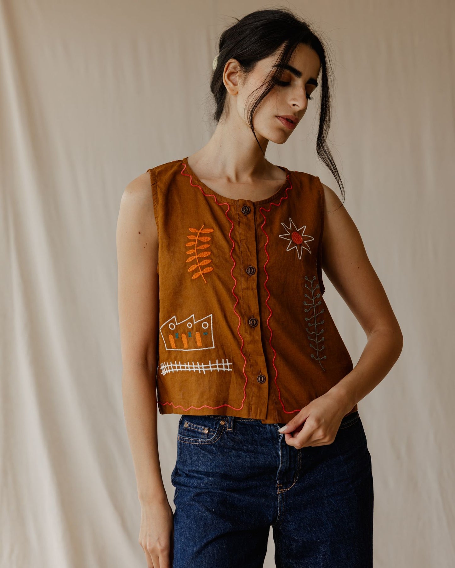 Stitched Memories Vest In Camel