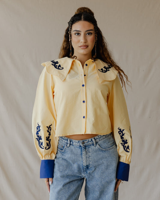 Baroque Collar Yellow Shirt