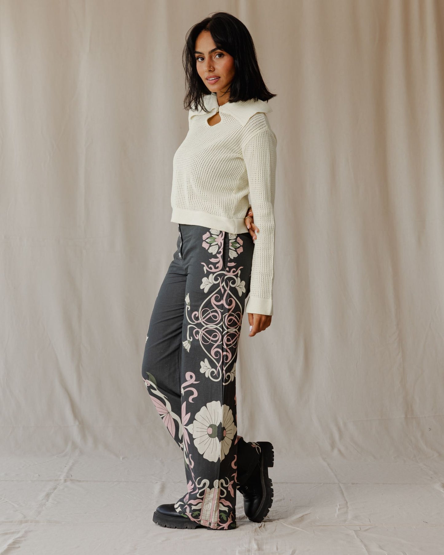 Midnight Petal Muse Linen Pants