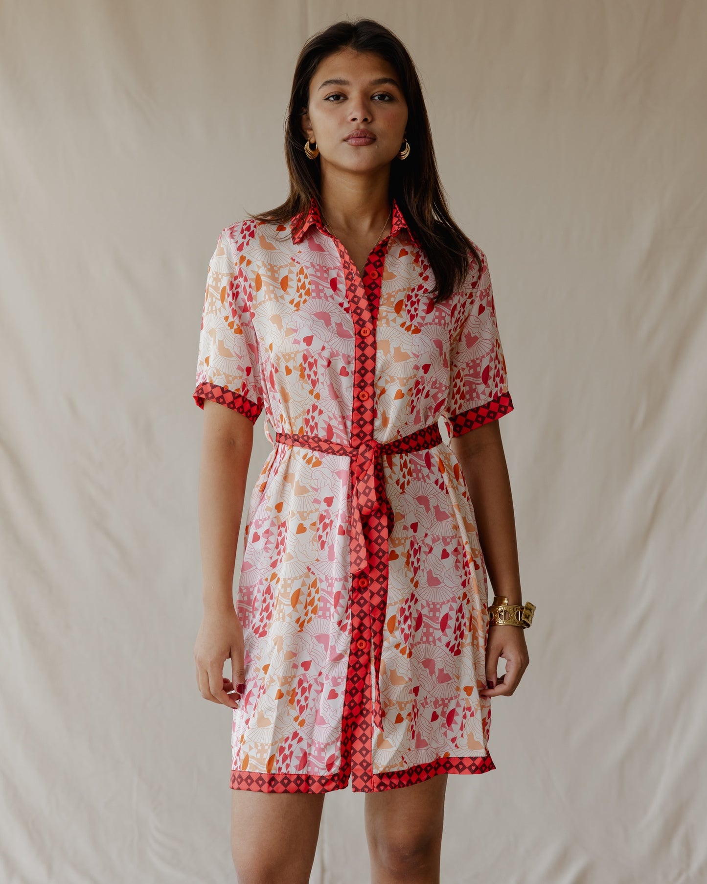 Queen of Hearts Satin Shirt Dress