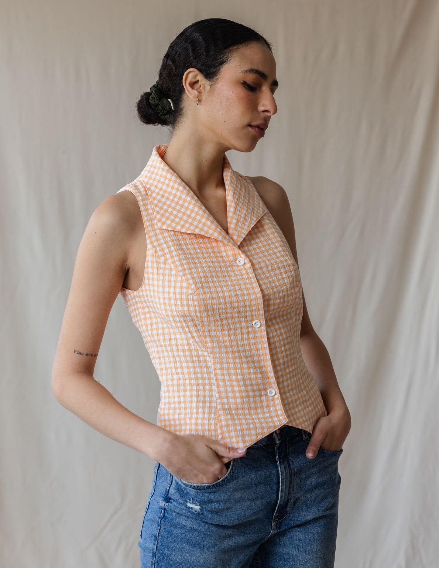 Kyoto Orange Gingham Shirt