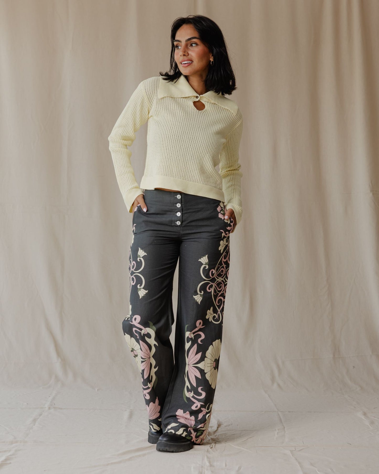 Midnight Petal Muse Linen Pants
