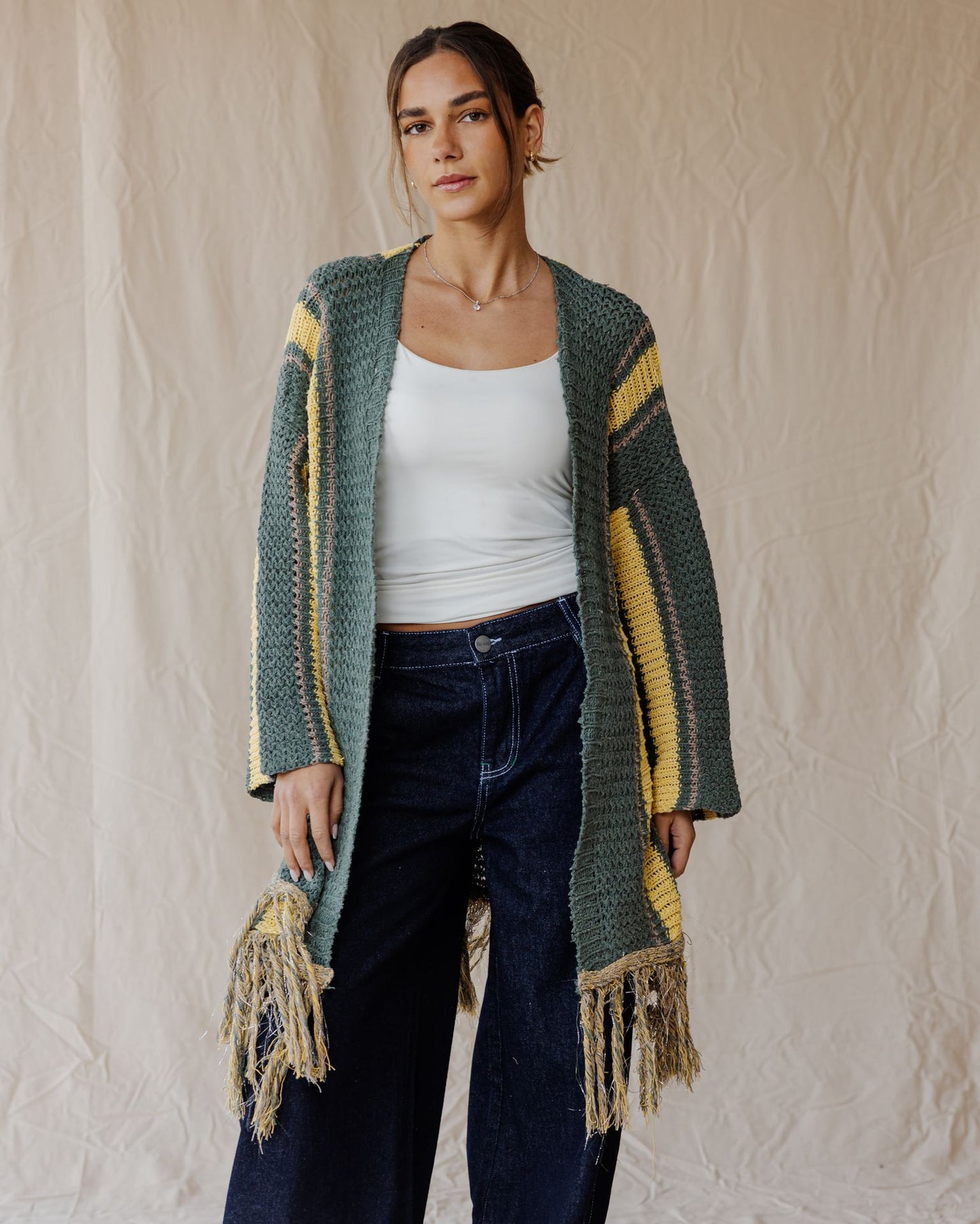 Olive Grove Fringe Cardigan