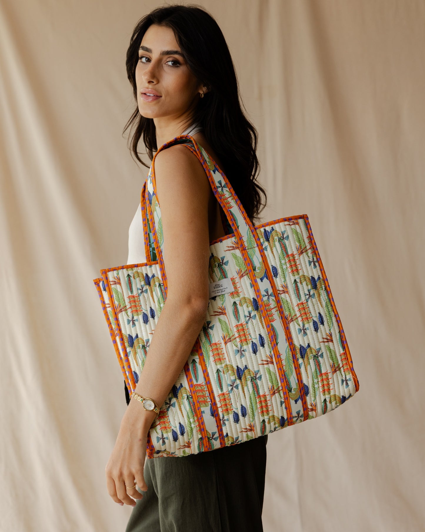Eccentric Floral Quilted Tote Bag
