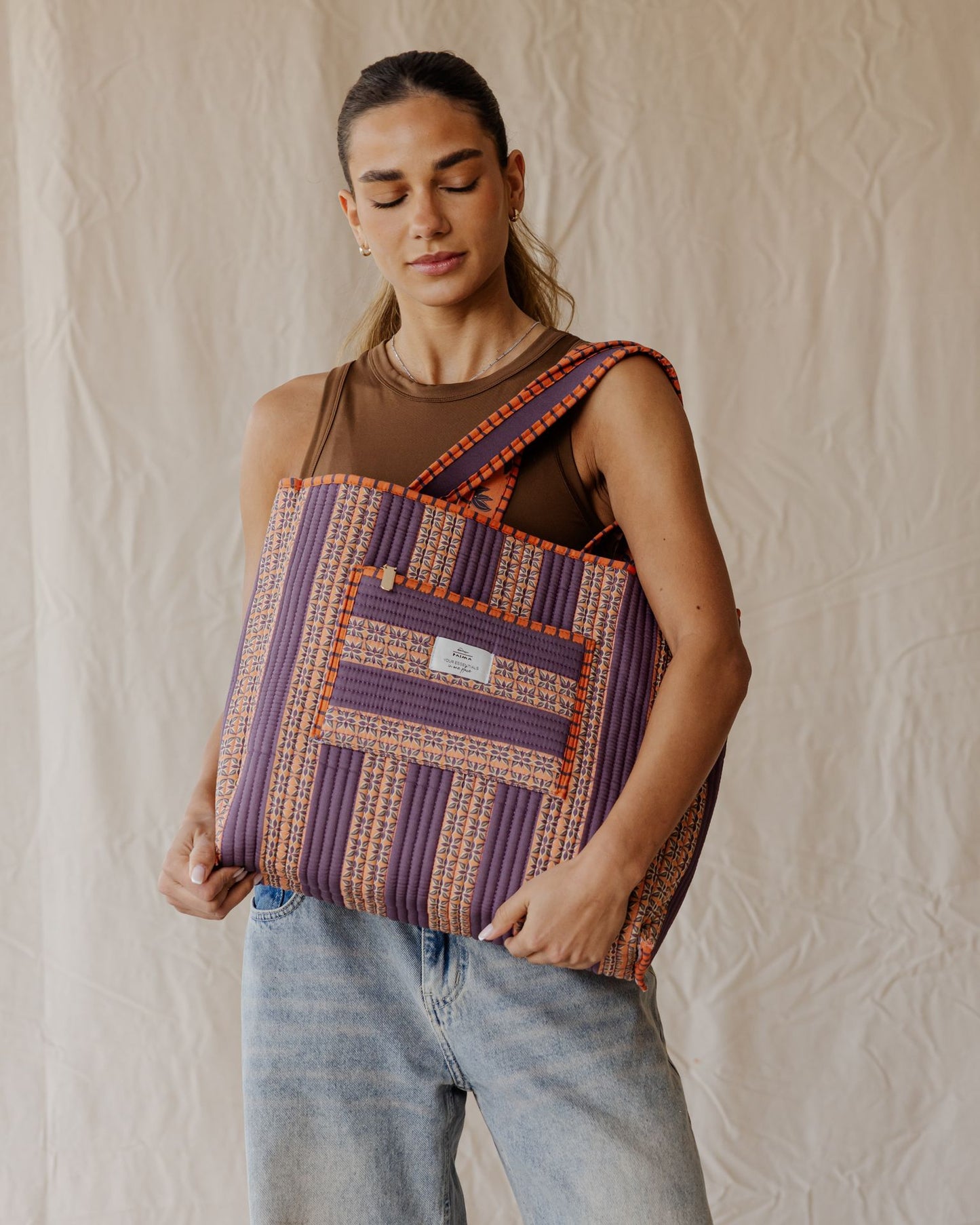 Tangerine Garden Quilted Tote Bag