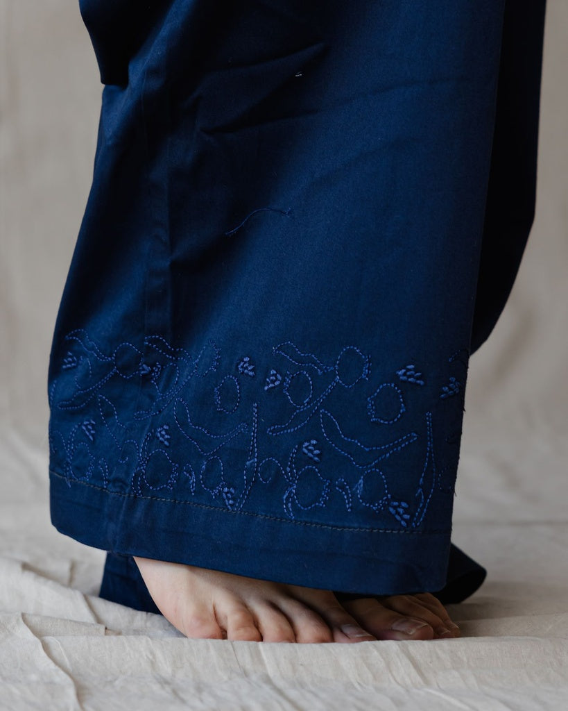 Pomegranate Embroidered Navy Pants