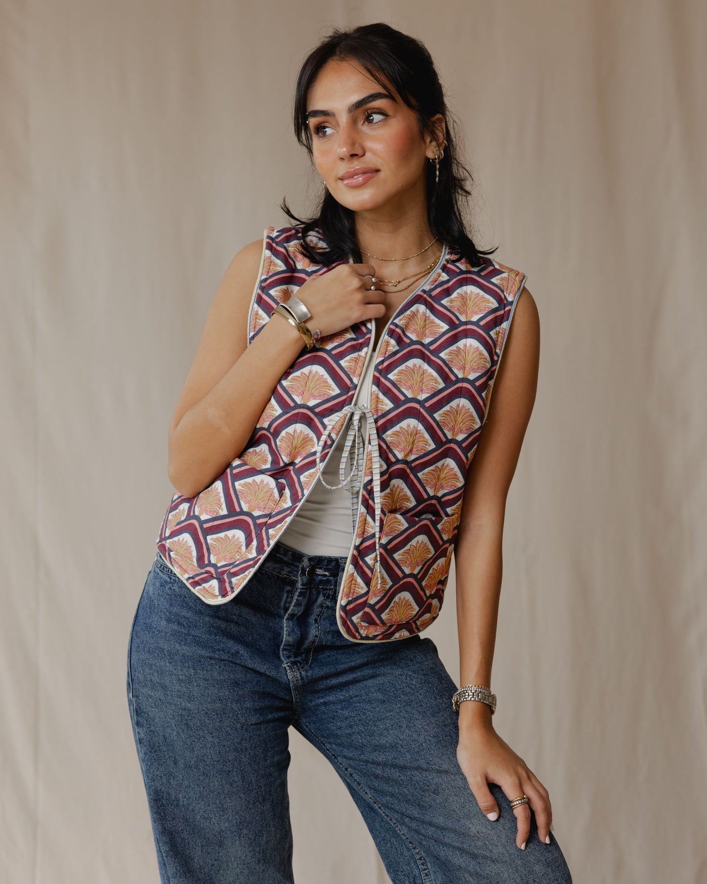 Flip & Bloom Reversible Vest in Amber/Navy