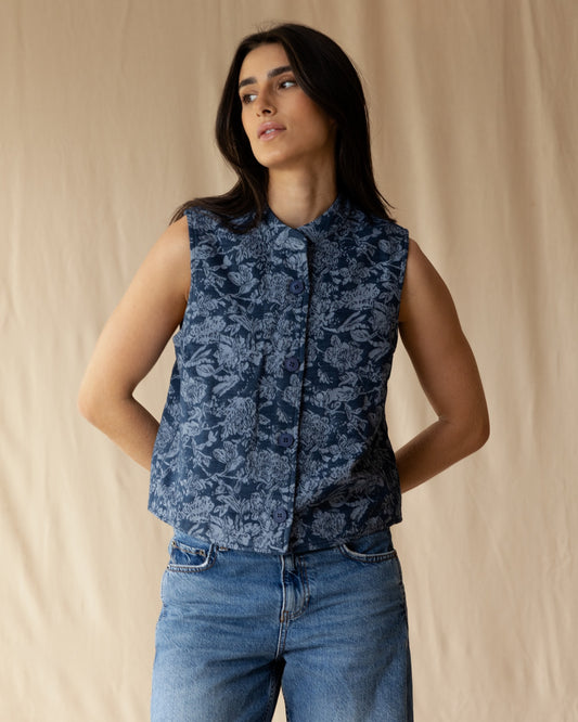 Blue Flora Jacquard Vest