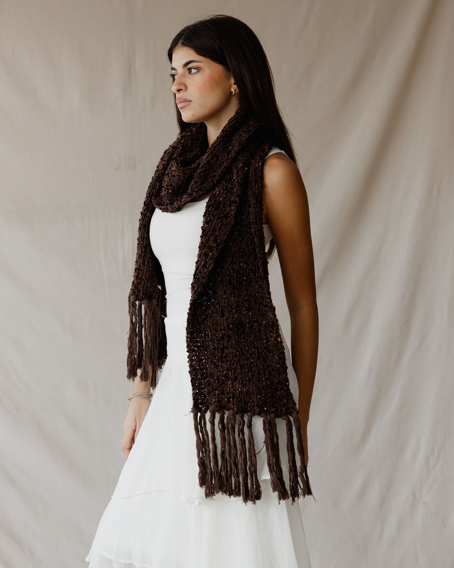 Bouclé Fringe Brown Scarf