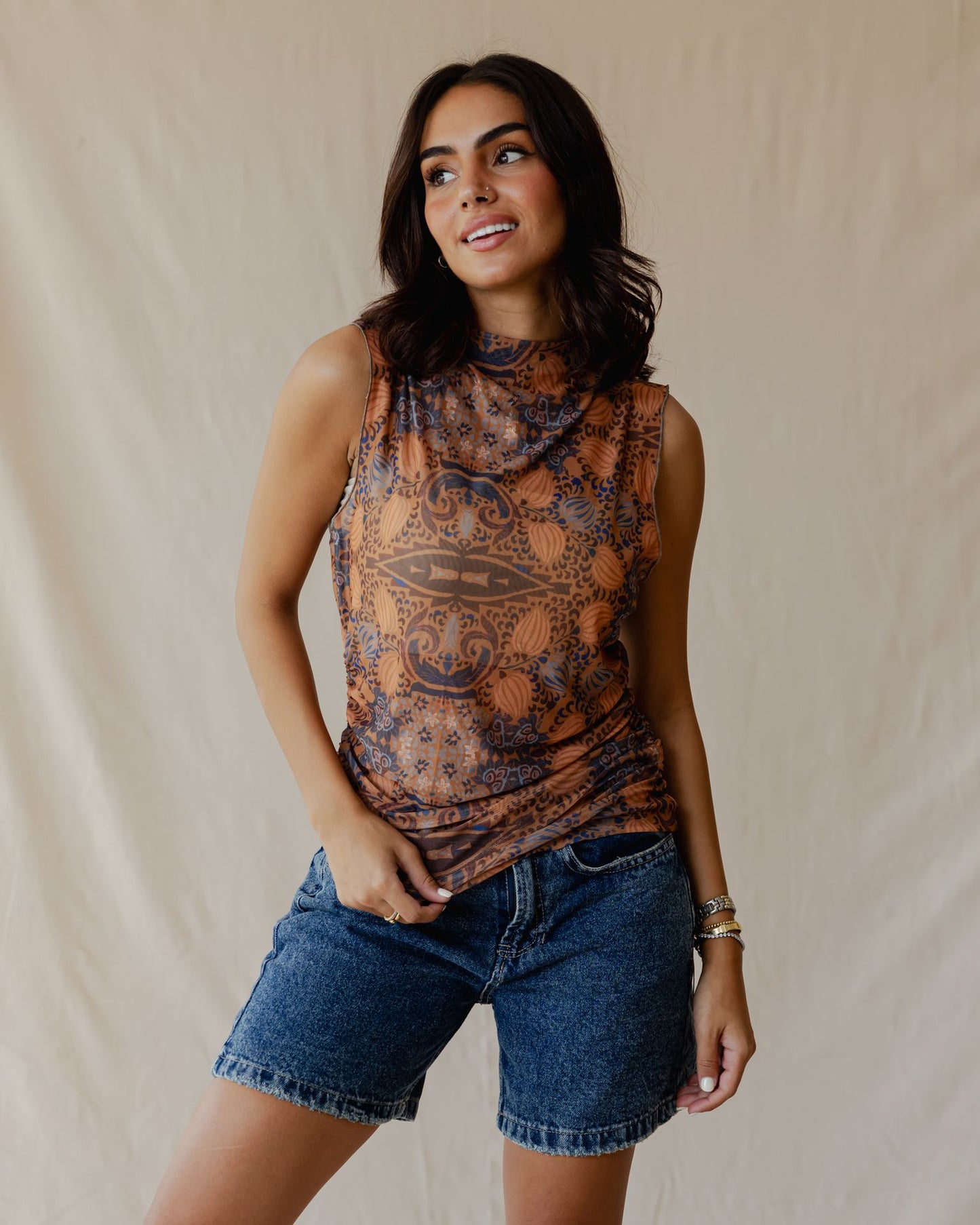 Autumn Mirage Sleeveless Mesh Top