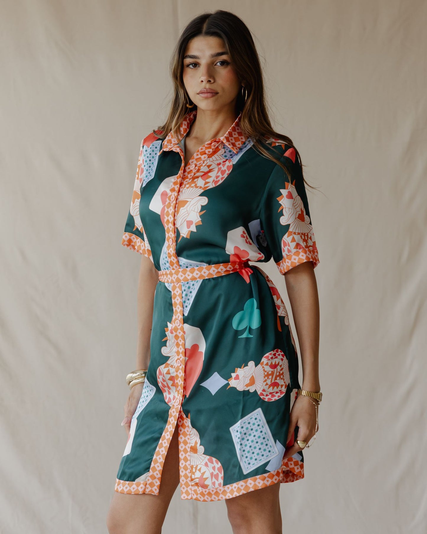 Hearts On Deck Satin Shirt Dress