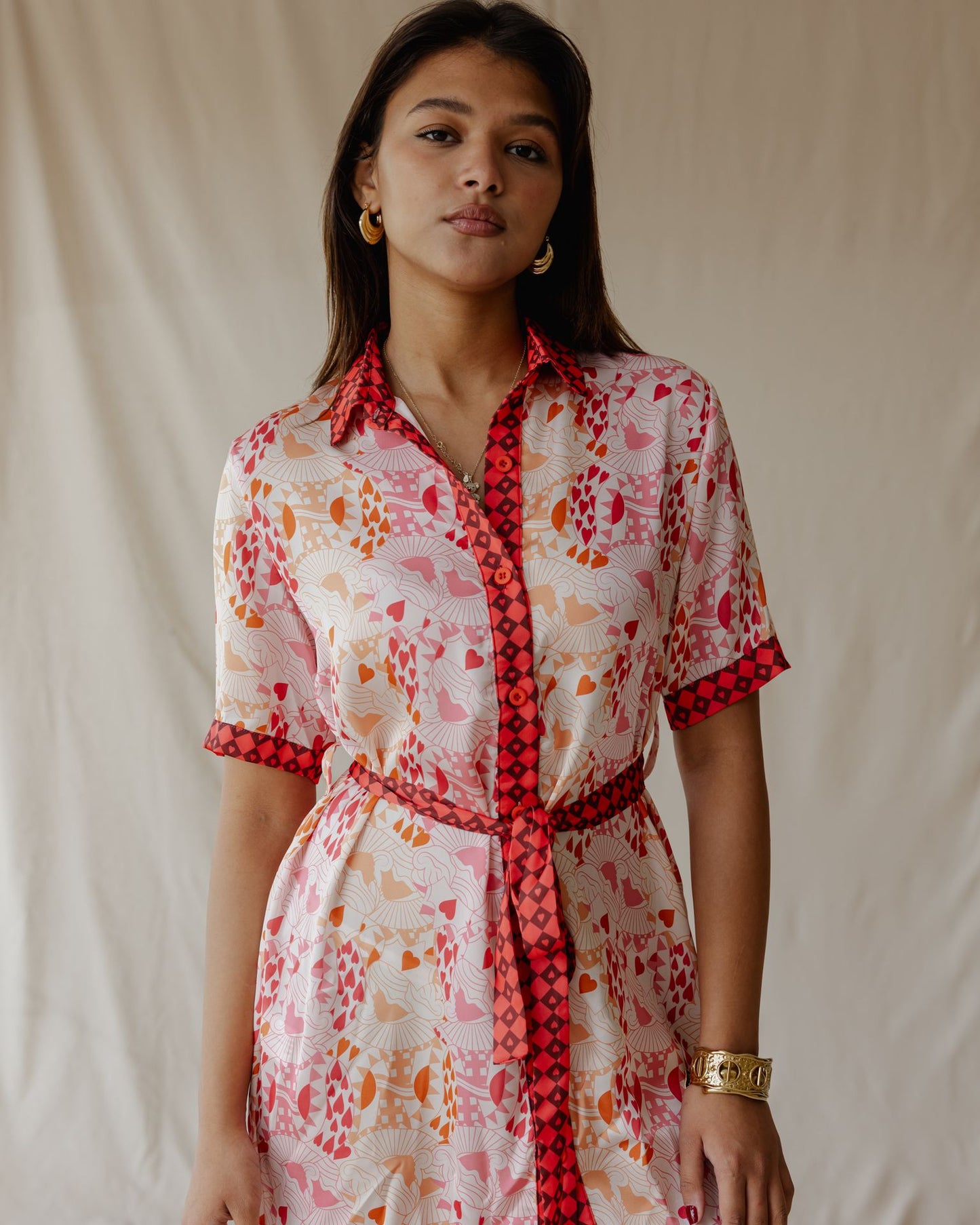 Queen of Hearts Satin Shirt Dress