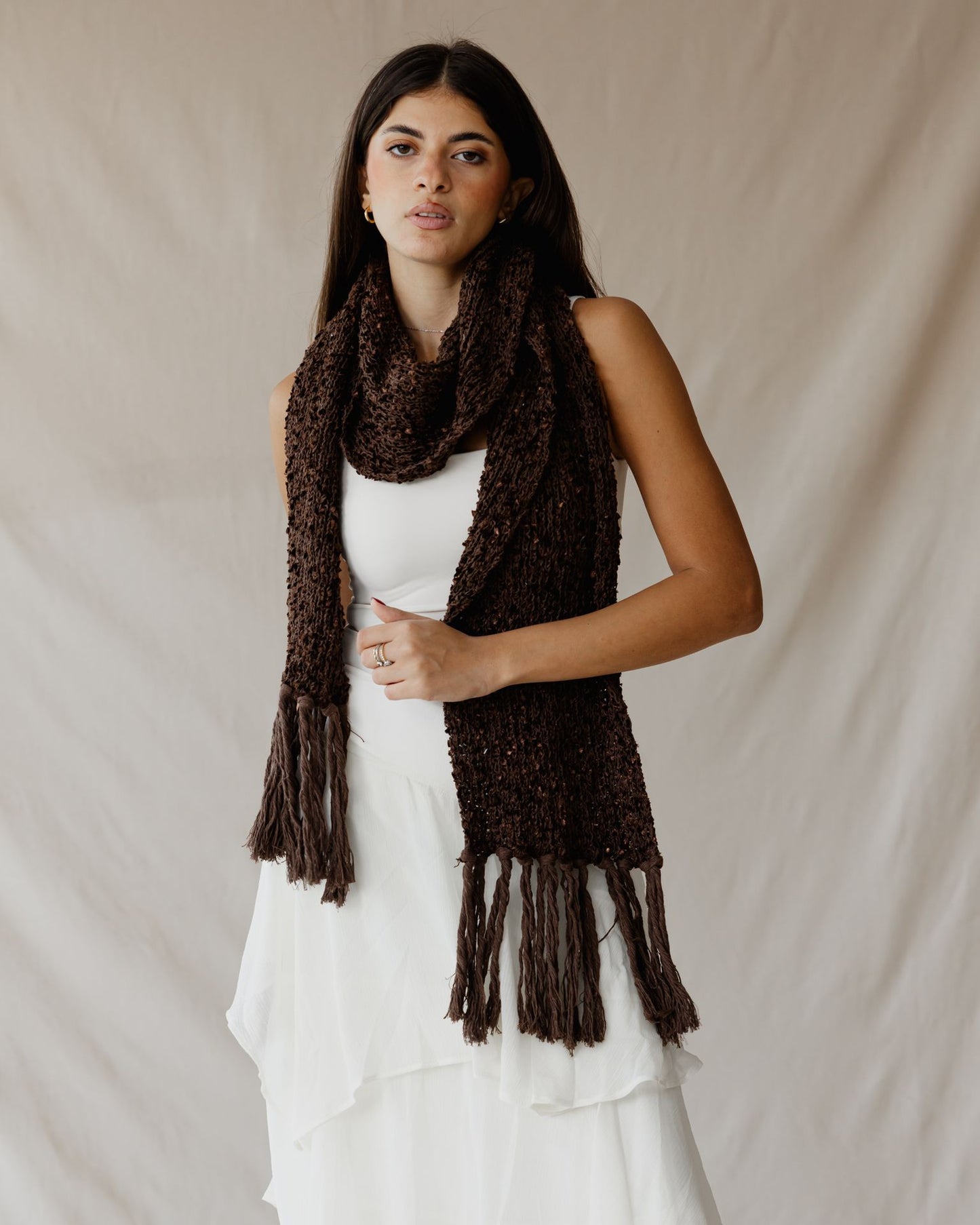 Bouclé Fringe Brown Scarf