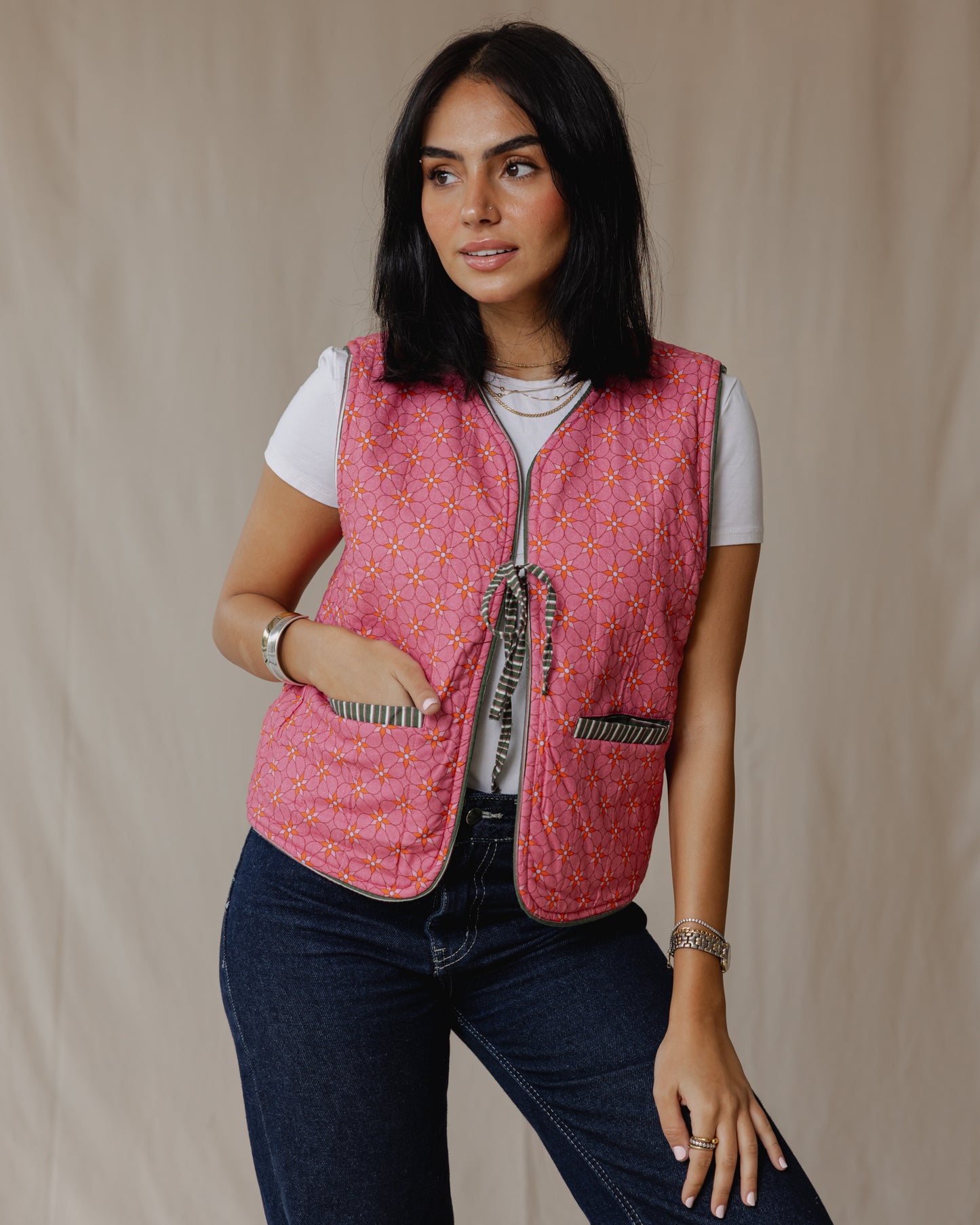 Flip & Bloom Reversible Vest in Green/Pink