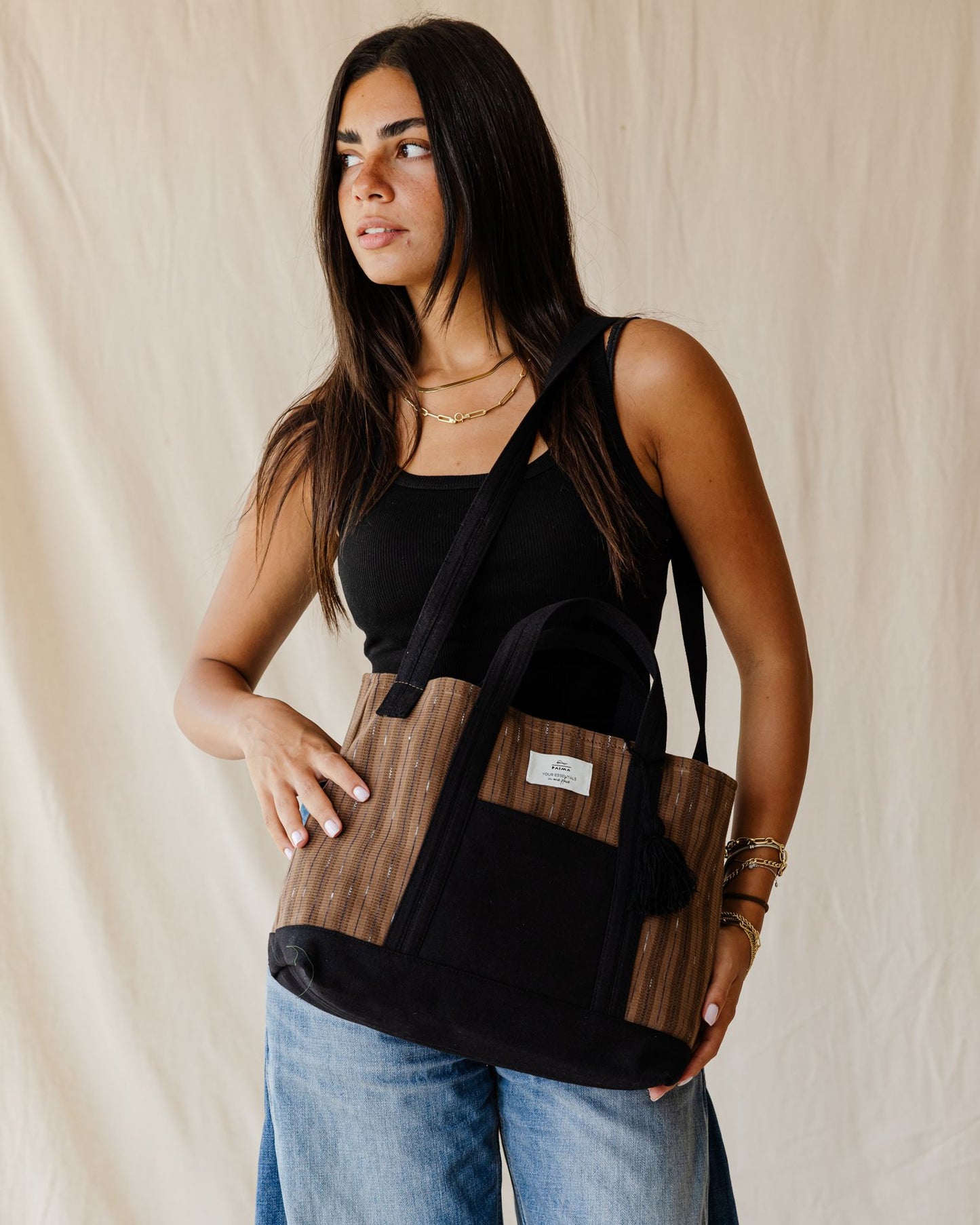 Brown Striped Cross Bag