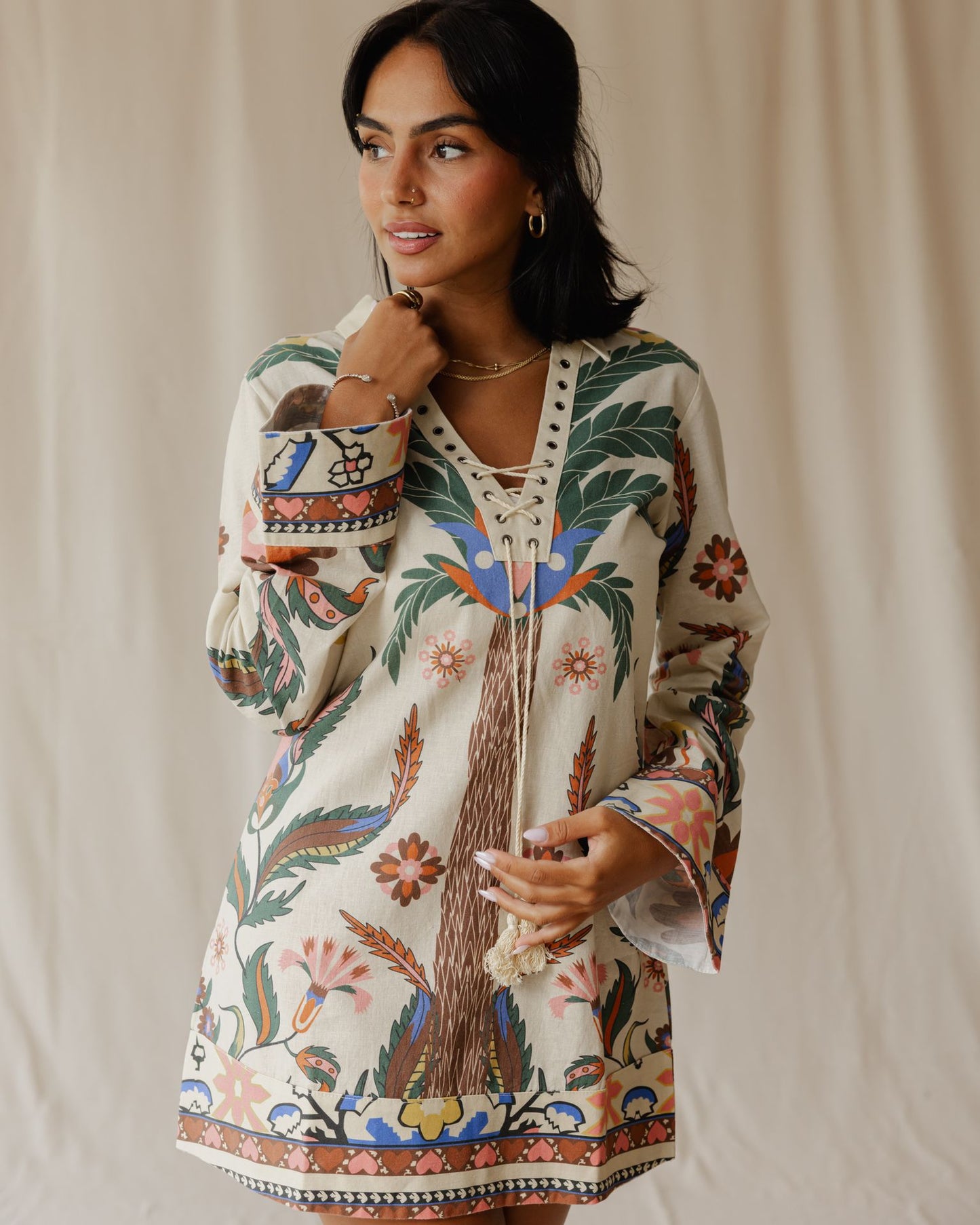 Tamara Palm Beige Dress