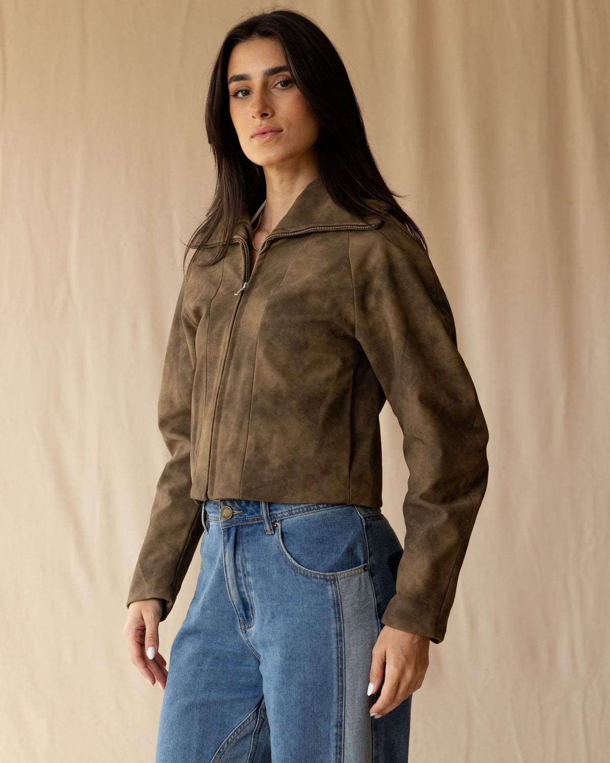 Brown Suede Zip-Up Jacket