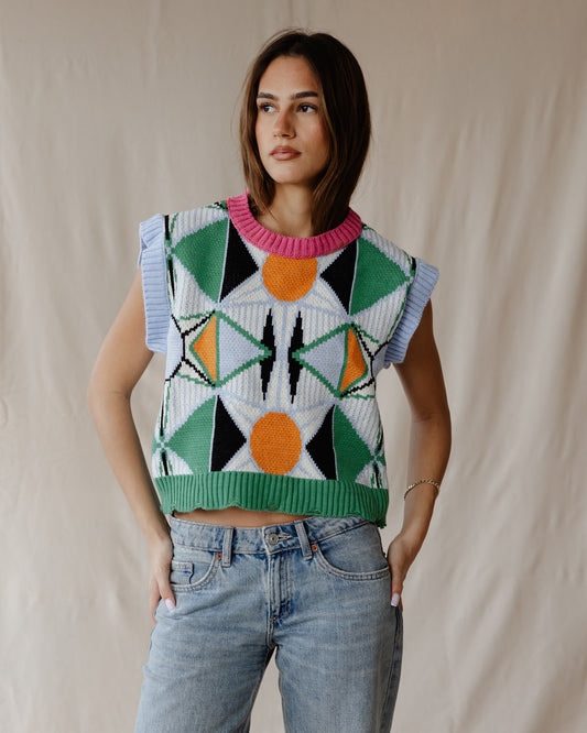 Pink Retro Kaleido Knitted Vest