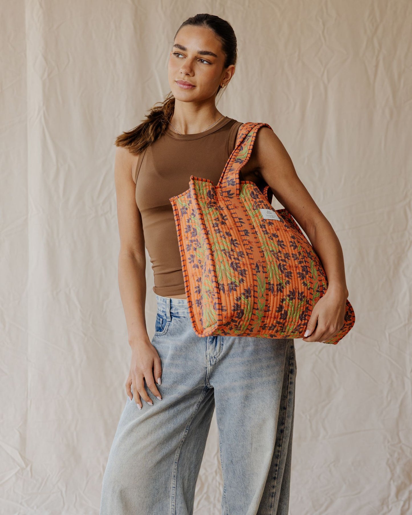 Tangerine Garden Quilted Tote Bag