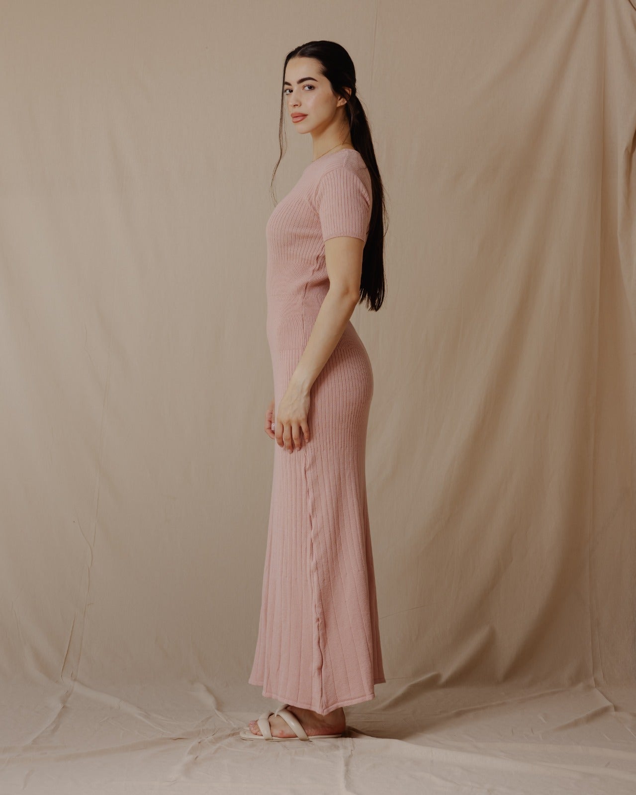 Short Sleeved Knit Dress Cashmere