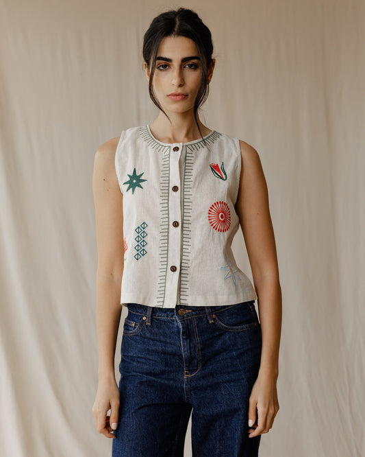 Stitched Memories Vest In Beige