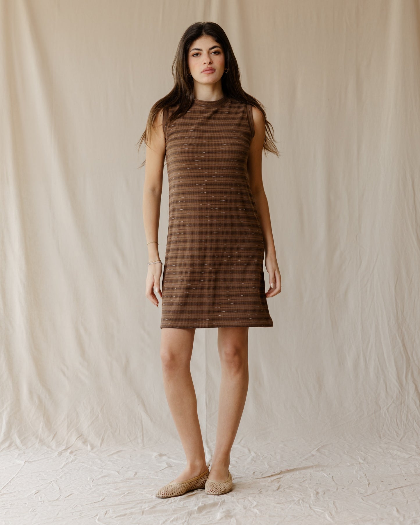 Brown Ribbed Stripe Dress