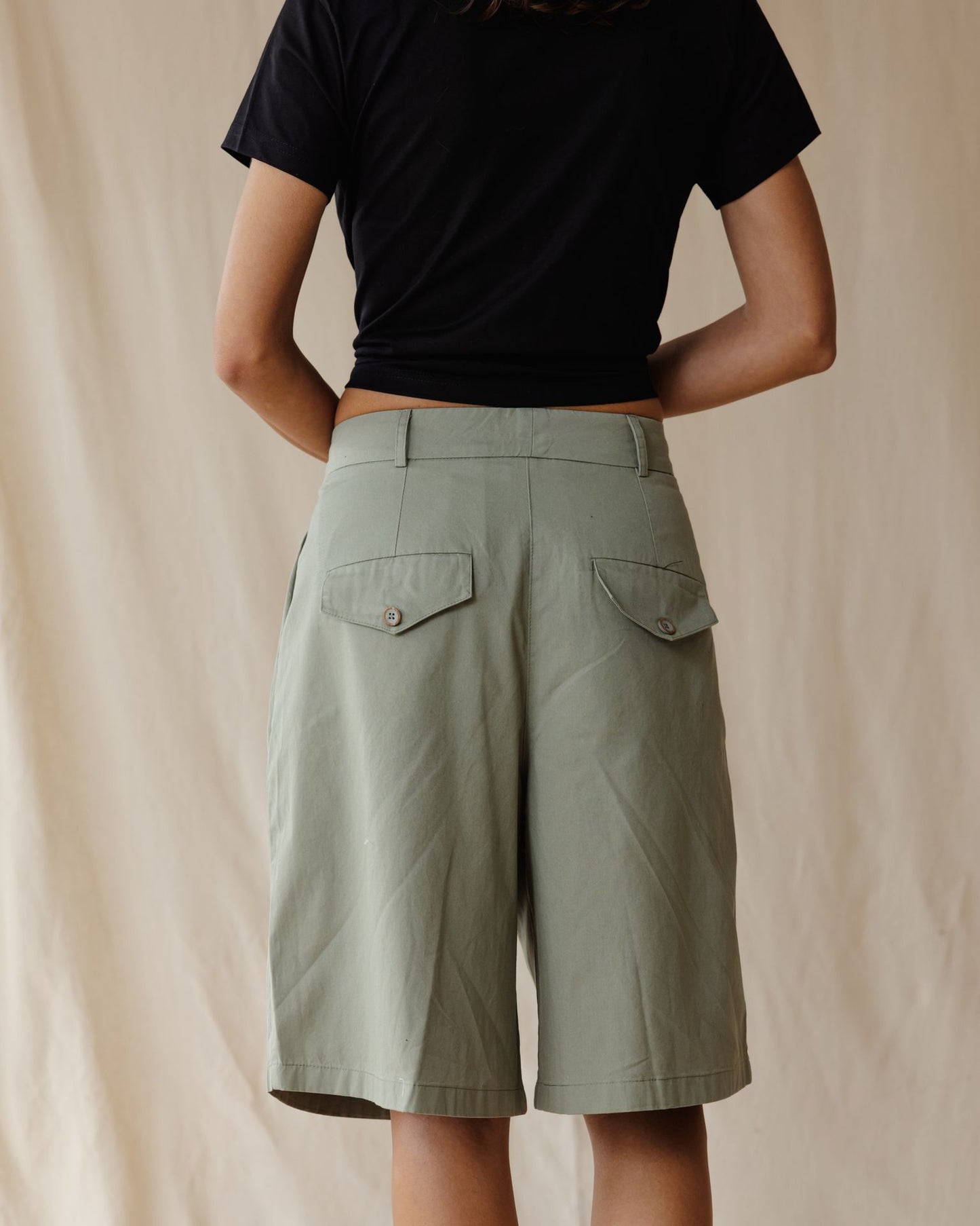 The Pleat Olive Shorts