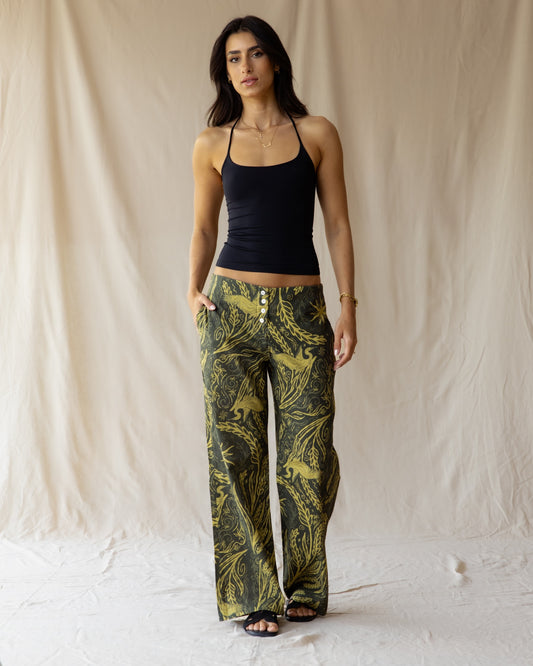 River Dream Green Linen Pants