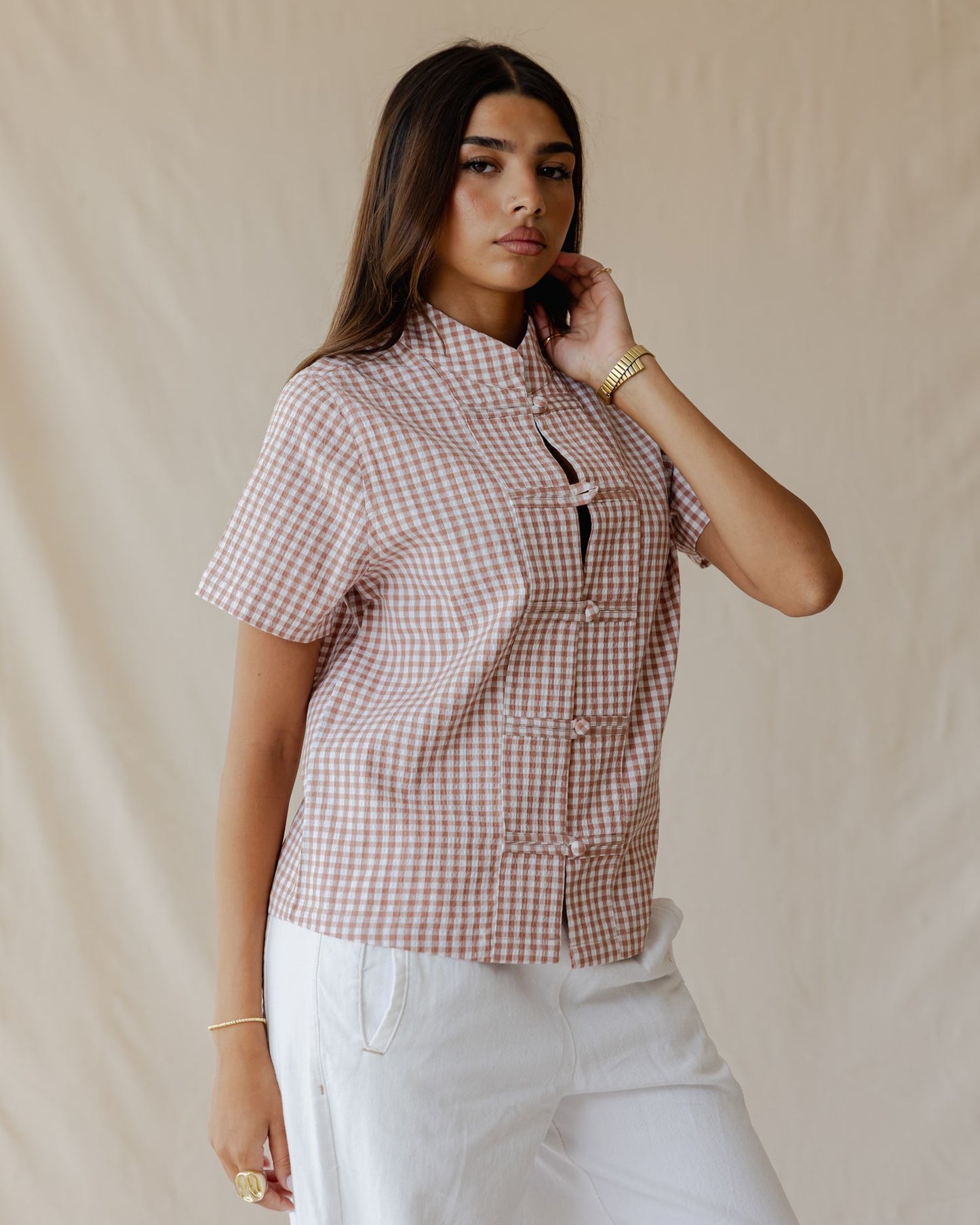 Gingham Meadow Shirt In Terracotta