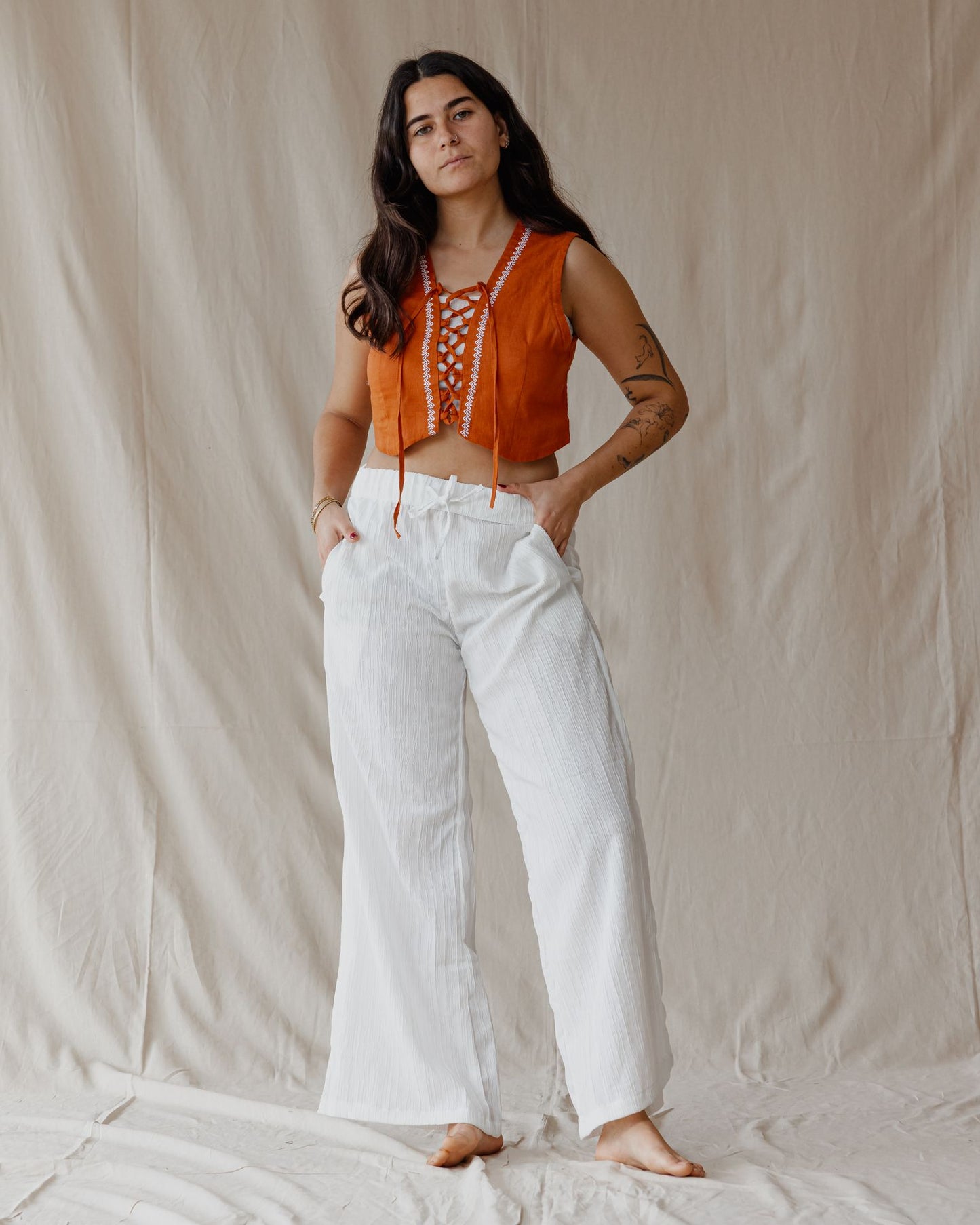 Soft Flow Cotton Pants White