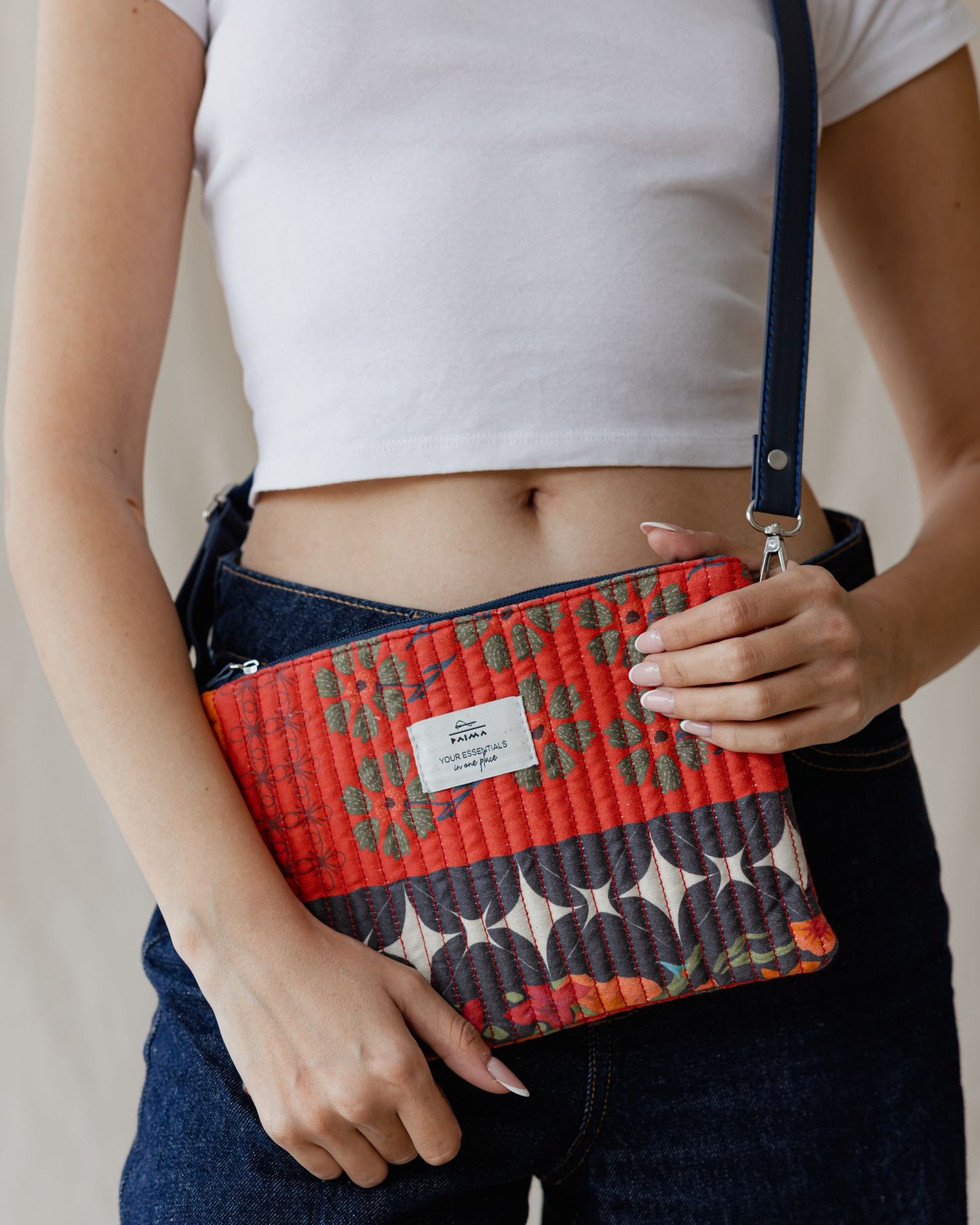 Red Blossoms Quilted Pouch