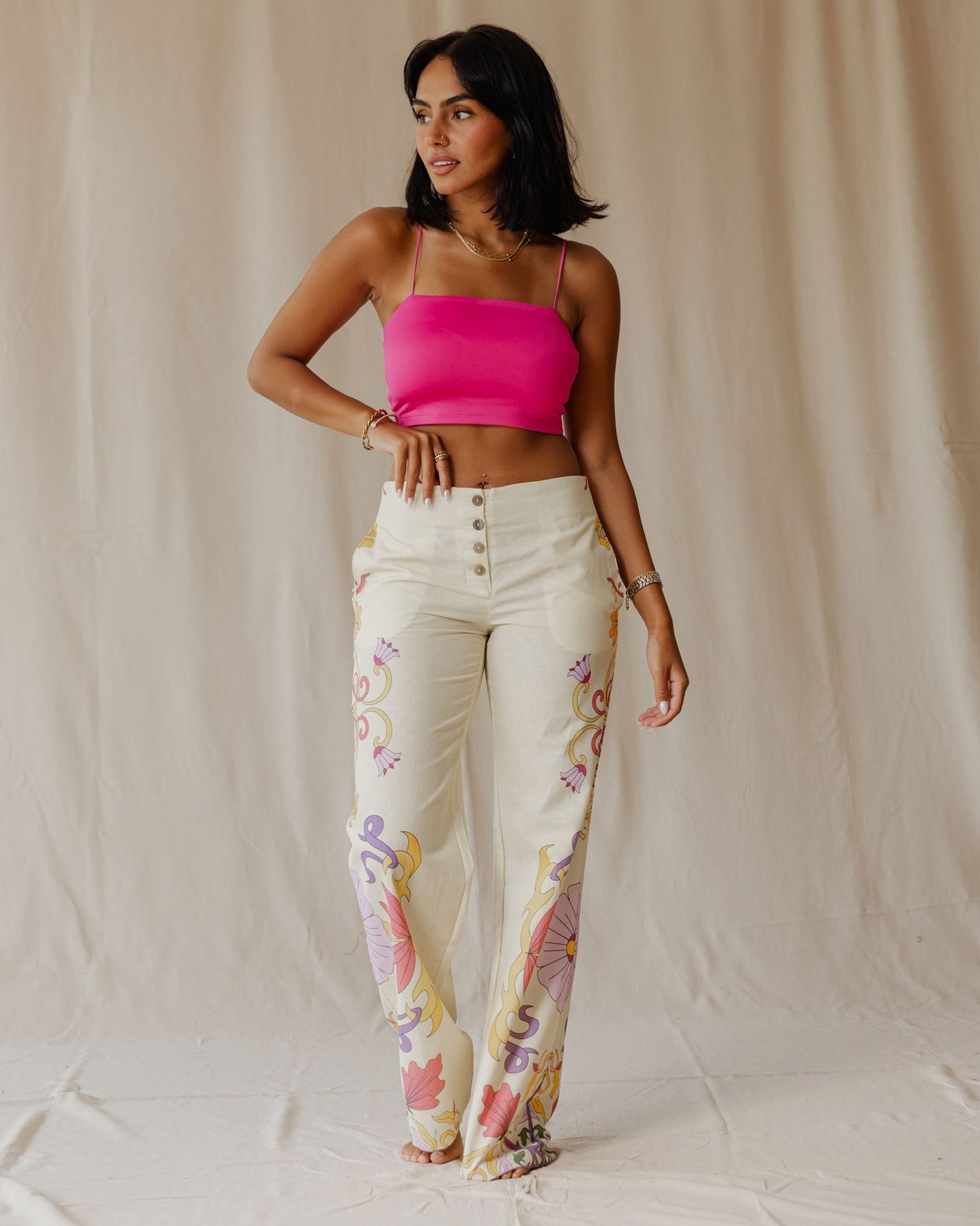 Sunlit Petal Muse Linen Pants