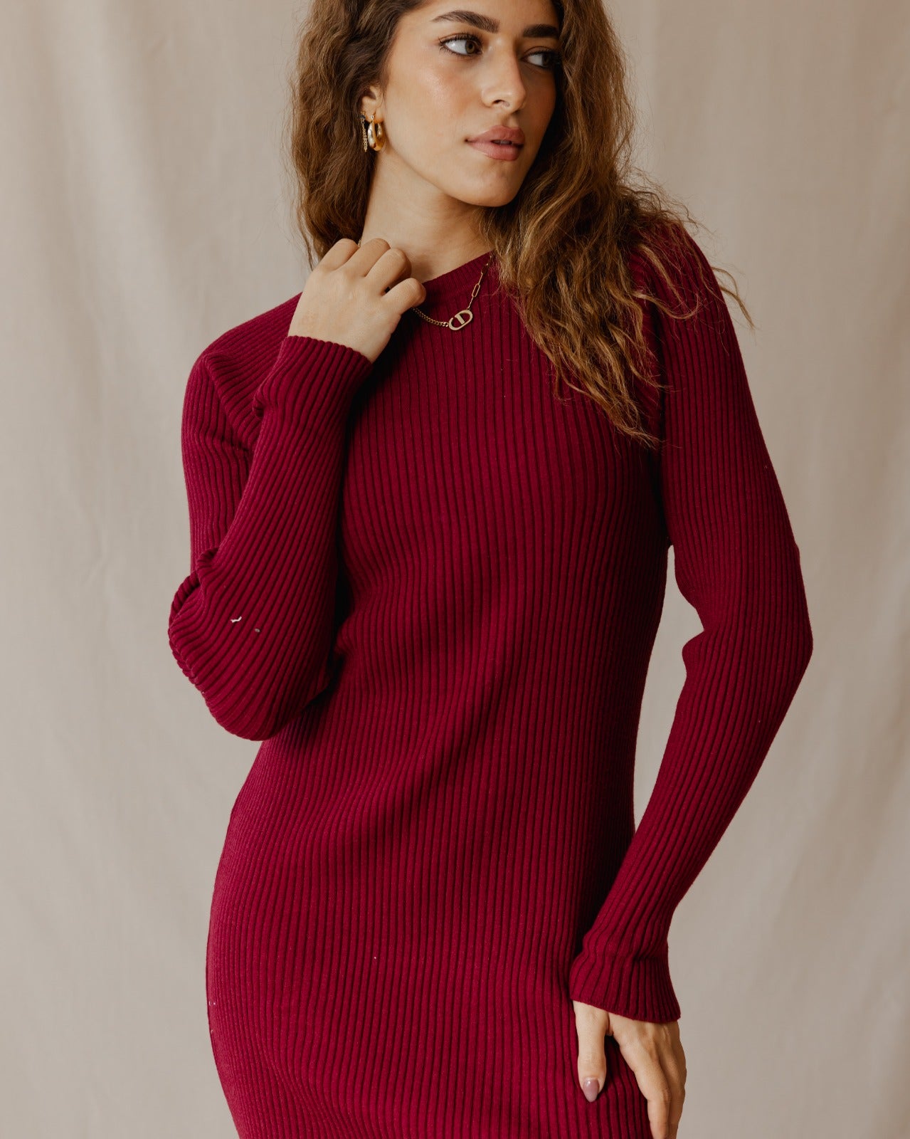 Daring Knitted Dress Burgundy