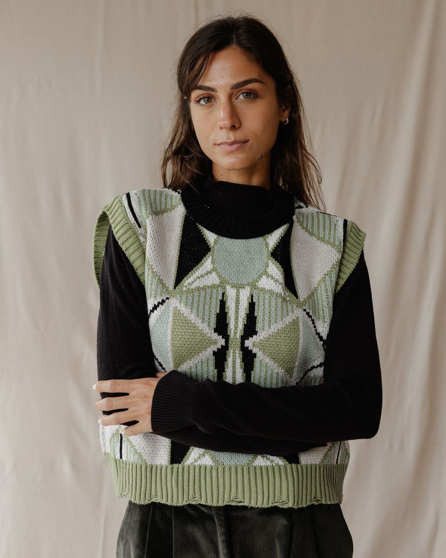 Green Retro Kaleido Knitted Vest