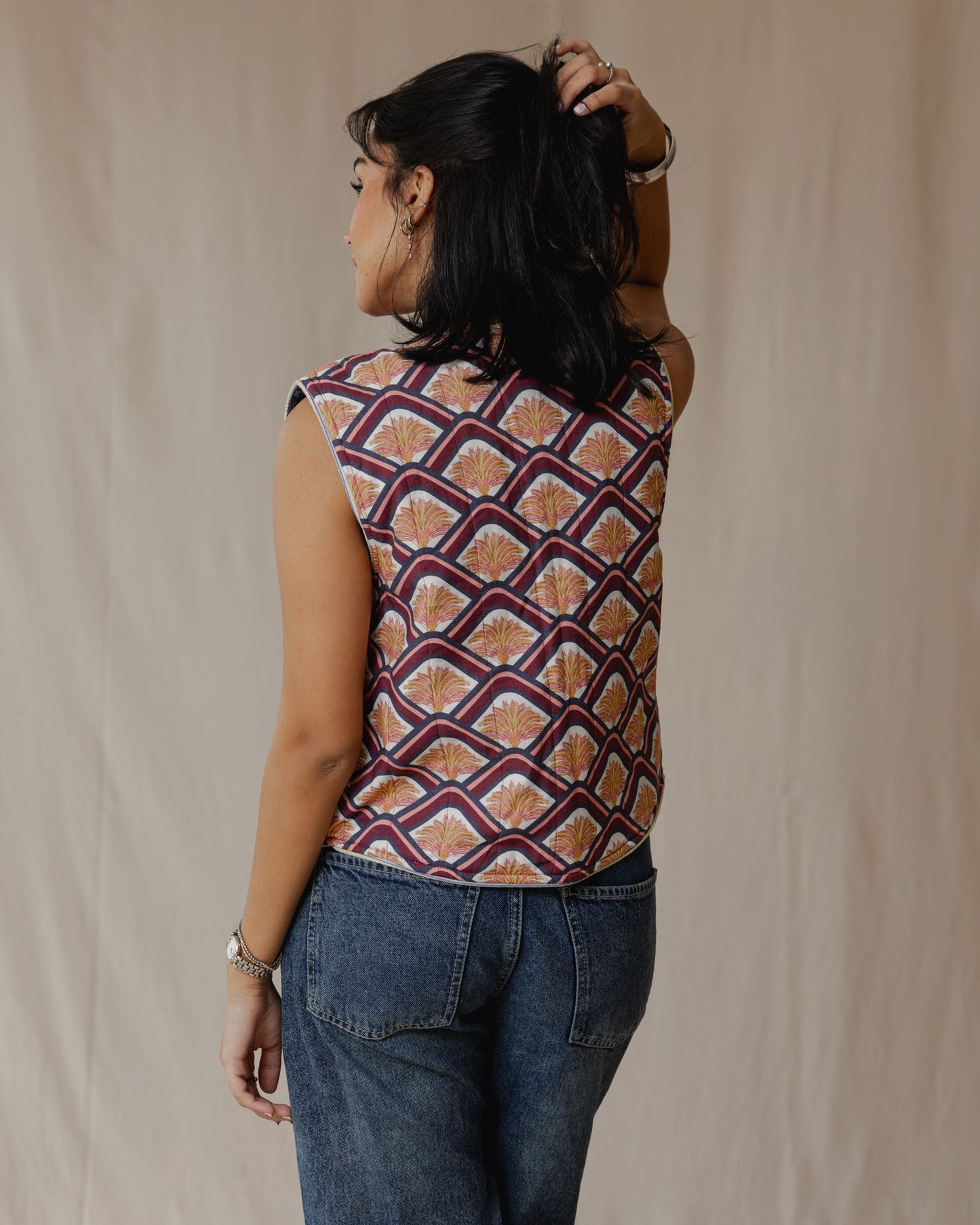 Flip & Bloom Reversible Vest in Amber/Navy