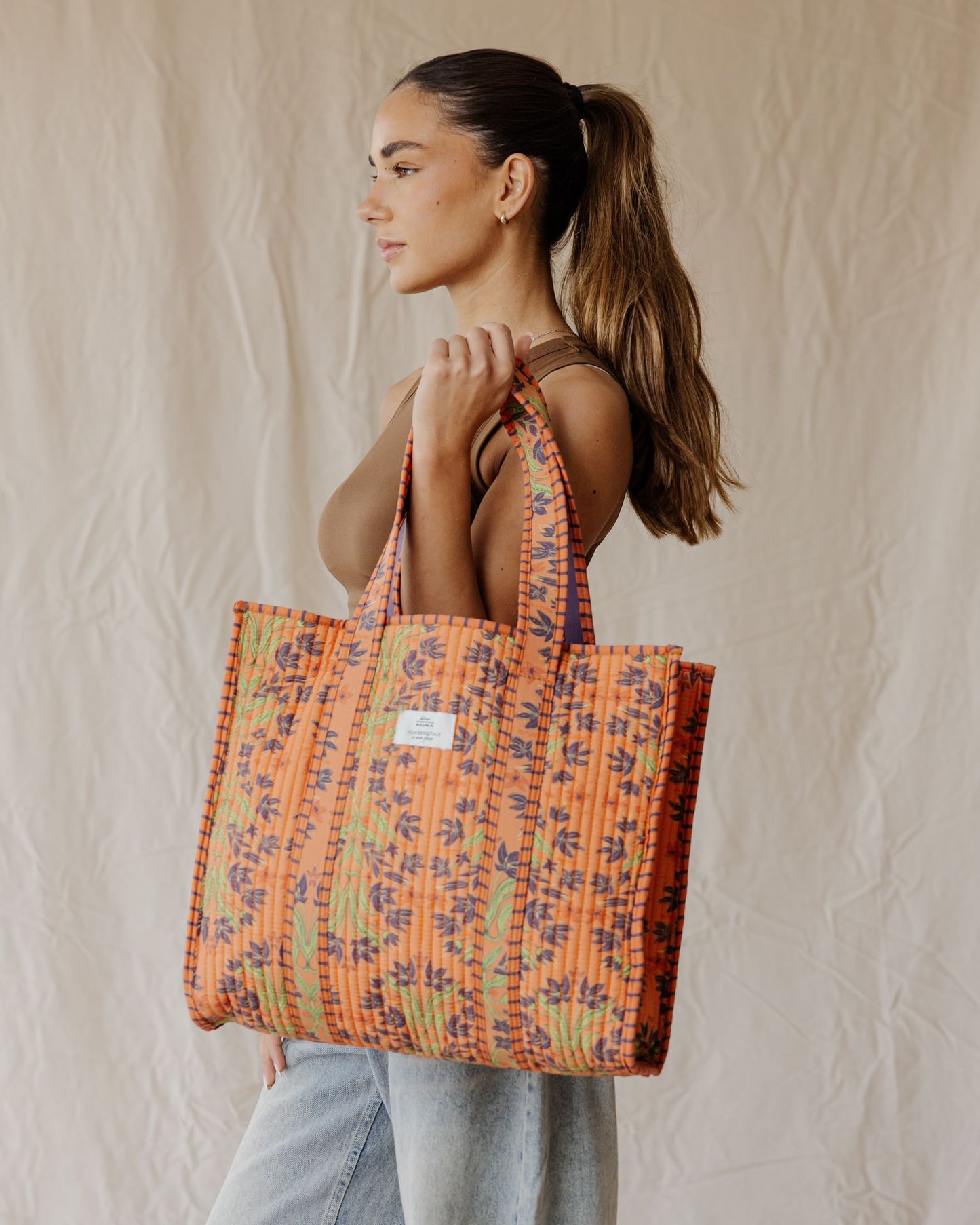 Tangerine Garden Quilted Tote Bag