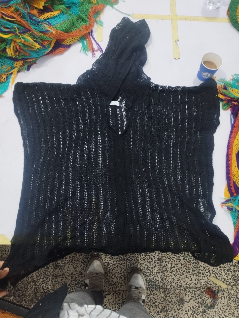 Summer Knit Poncho Black