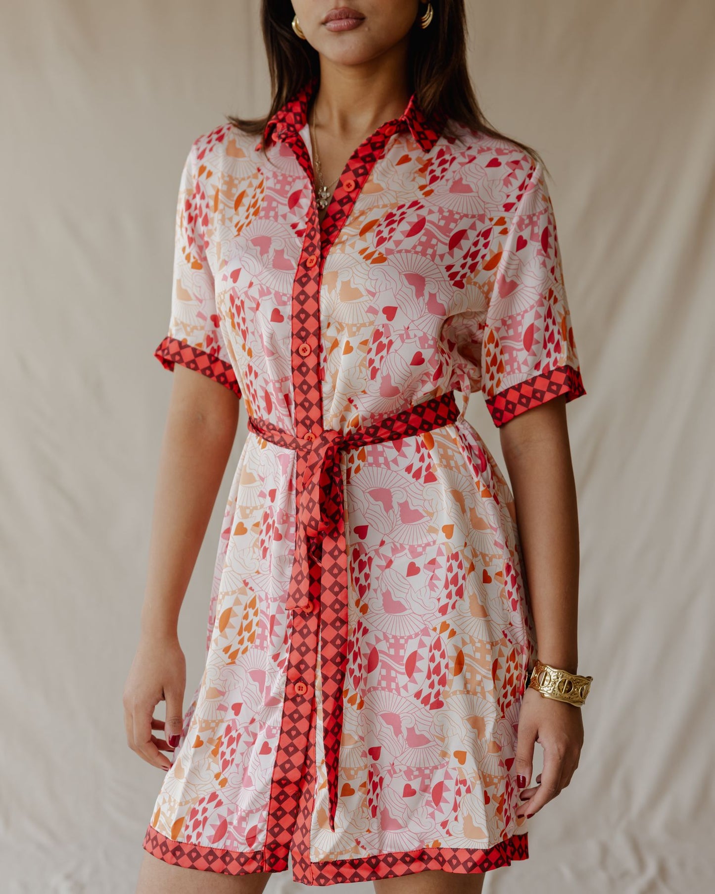 Queen of Hearts Satin Shirt Dress