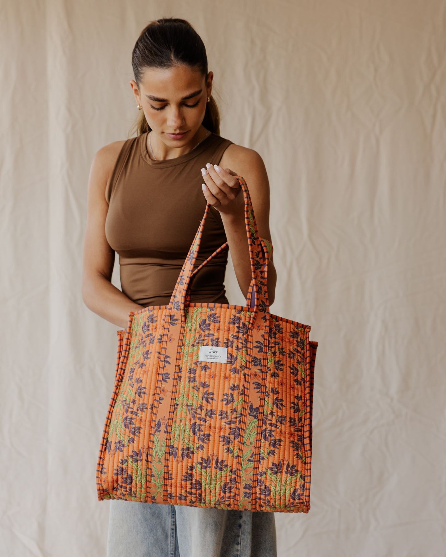 Tangerine Garden Quilted Tote Bag