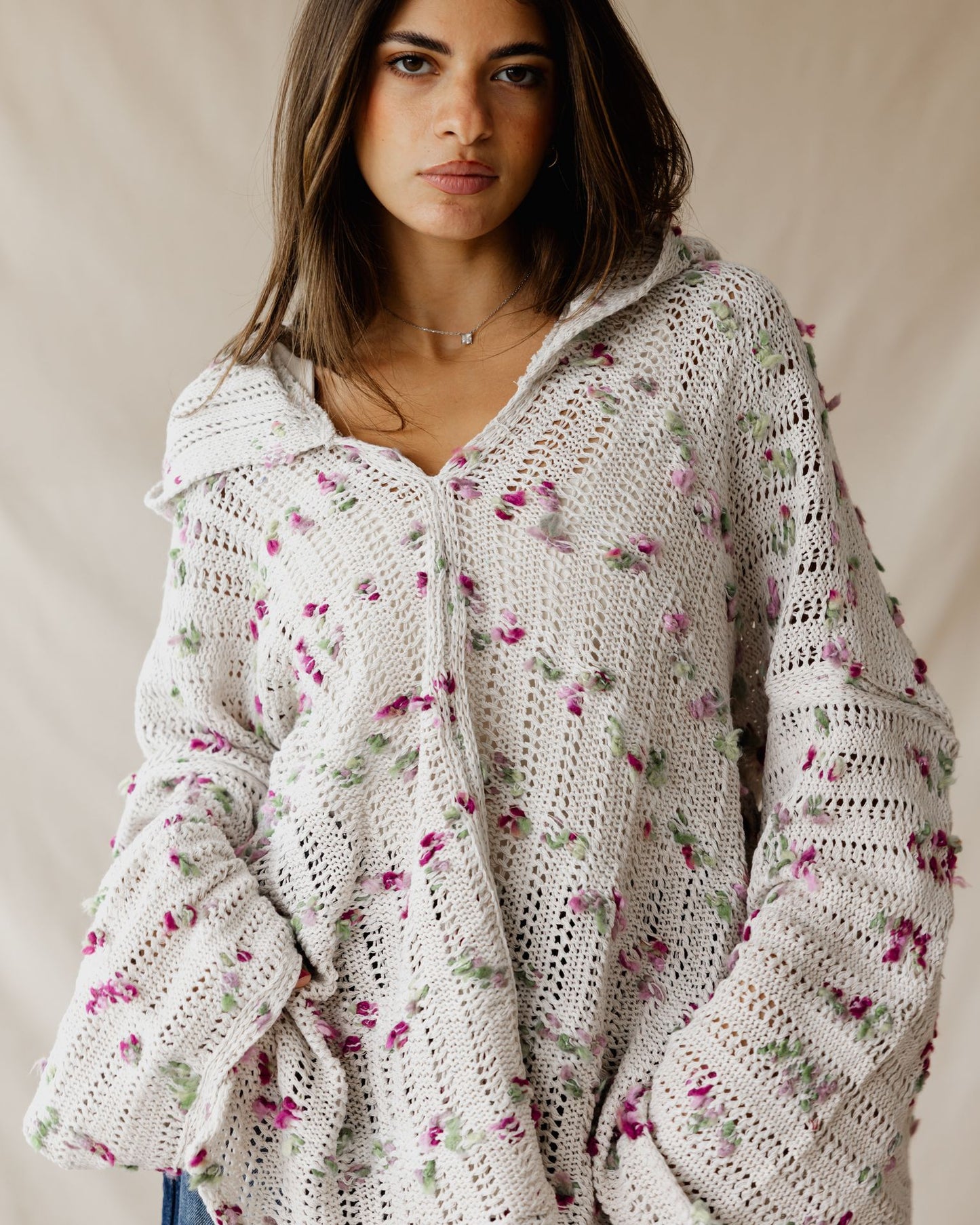 Cream Speckle Tricot Hoodie